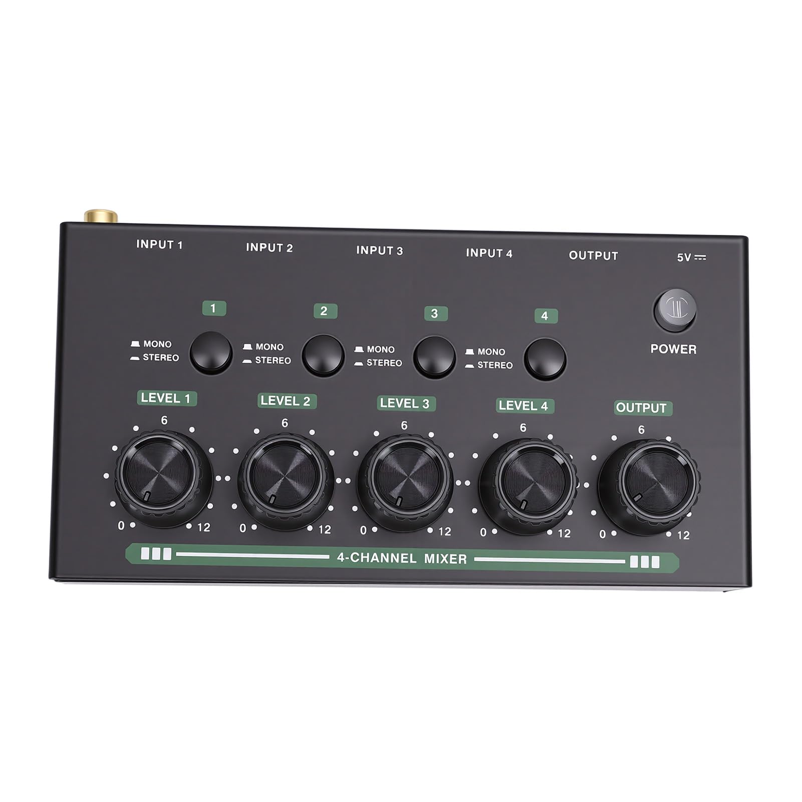 Bediffer Mixer a Basso Rumore a 4 per Registrazione in Studio Domestico, Mixer Stereo per Streaming Live, Alimentato a Batteria per Spettacoli All'aperto (Nero)