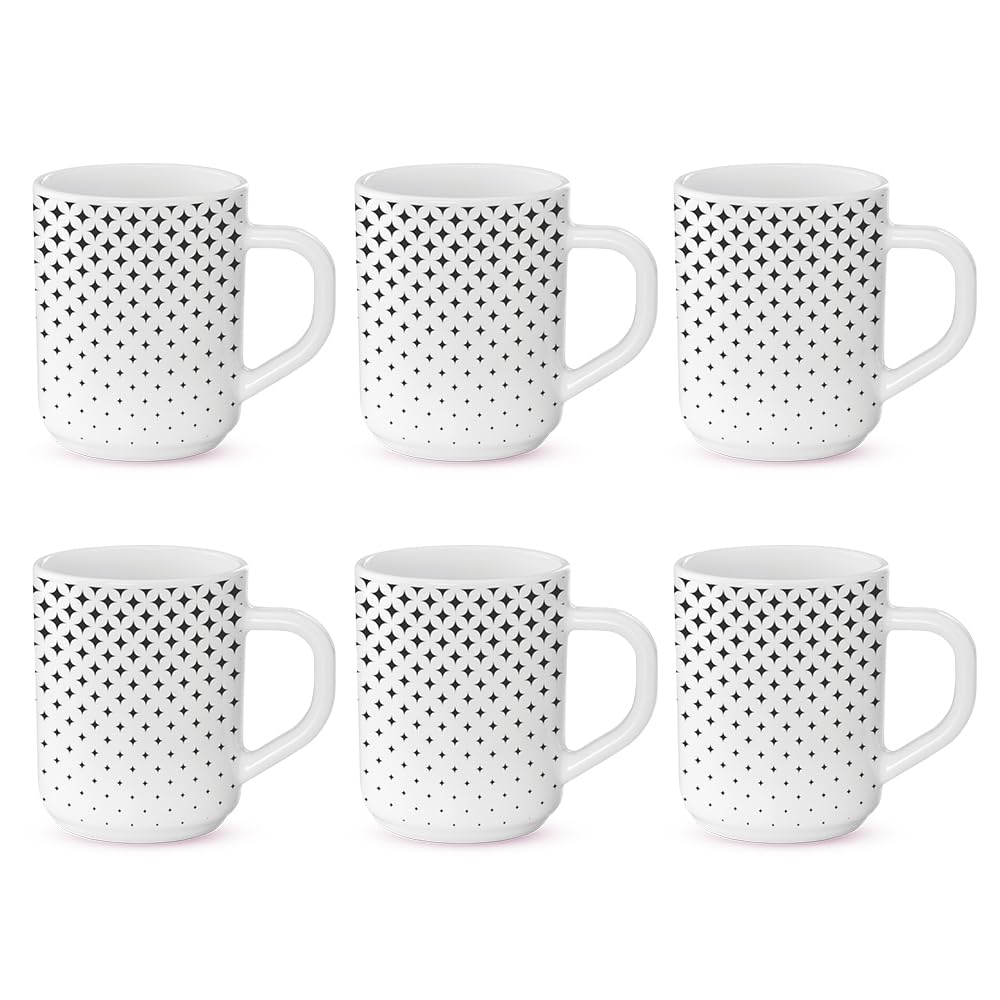 Larah by Borosil Nora Black Opalware Mug, Set of 6 Tea/Coffee Mugs, 240 ml Each, Microwave & Dishwasher Safe, Bone-Ash Free, Crockery Set Ideal for Daily Use & Gifting, White (B0C8FMM4Z7) Amazon Price History, Amazon Price Tracker