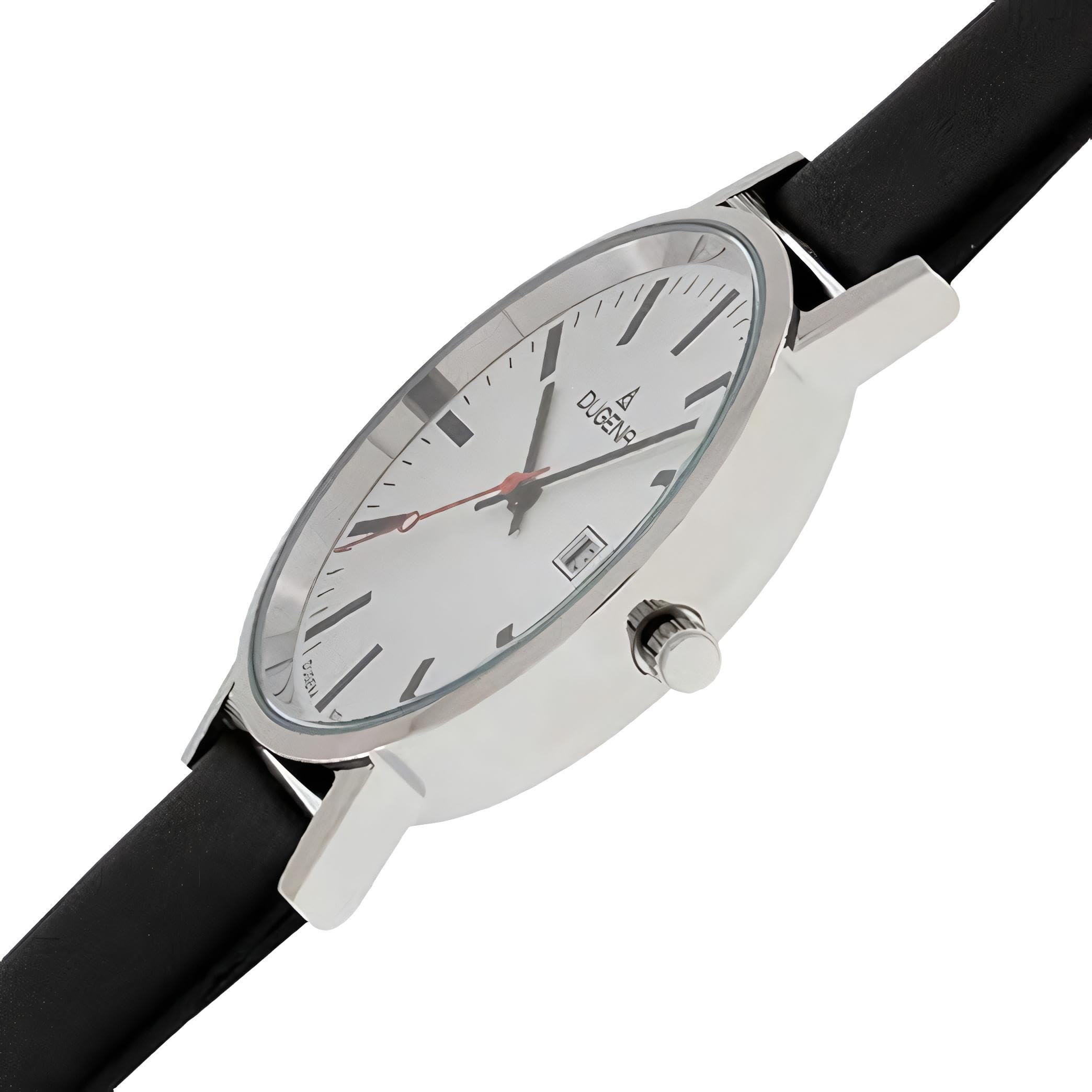 Dugena Herren Quarz-Armbanduhr, Bahnhofsuhr Design, Lederarmband, Moma, Schwarz/Silber, 4460339