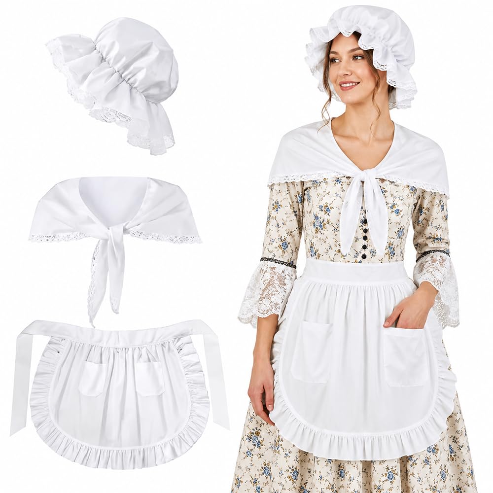 3Pcs Victorian Bonnet and Apron Set Victorian Costume Women for Fancy Dress