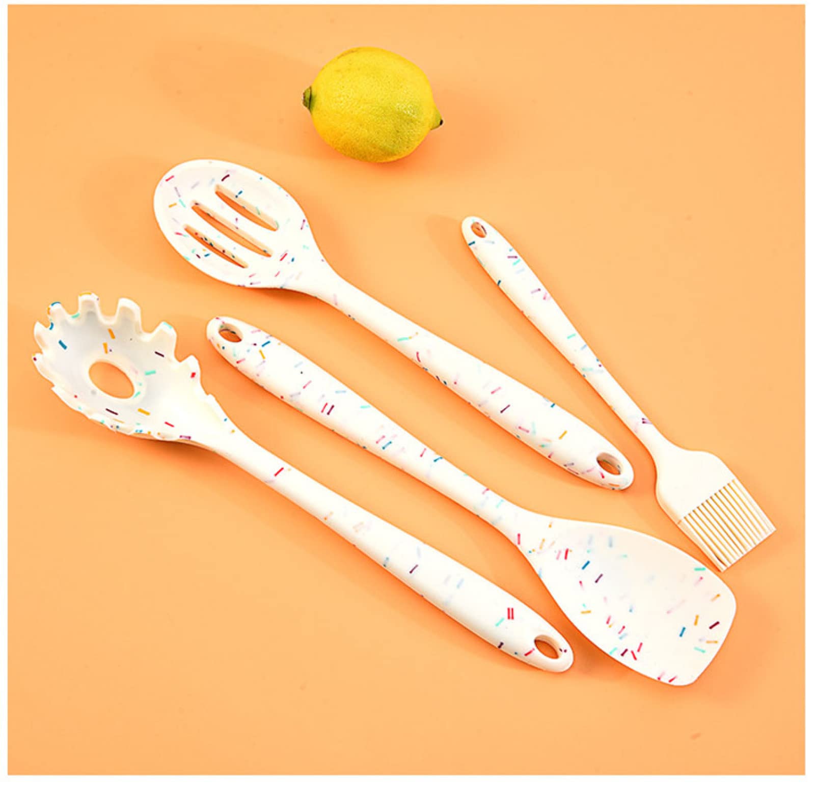 Juego de utensilios de cocina de silicona, espátula antiadherente, mango de madera, utensilios de cocina, 10 unidades, color blanco