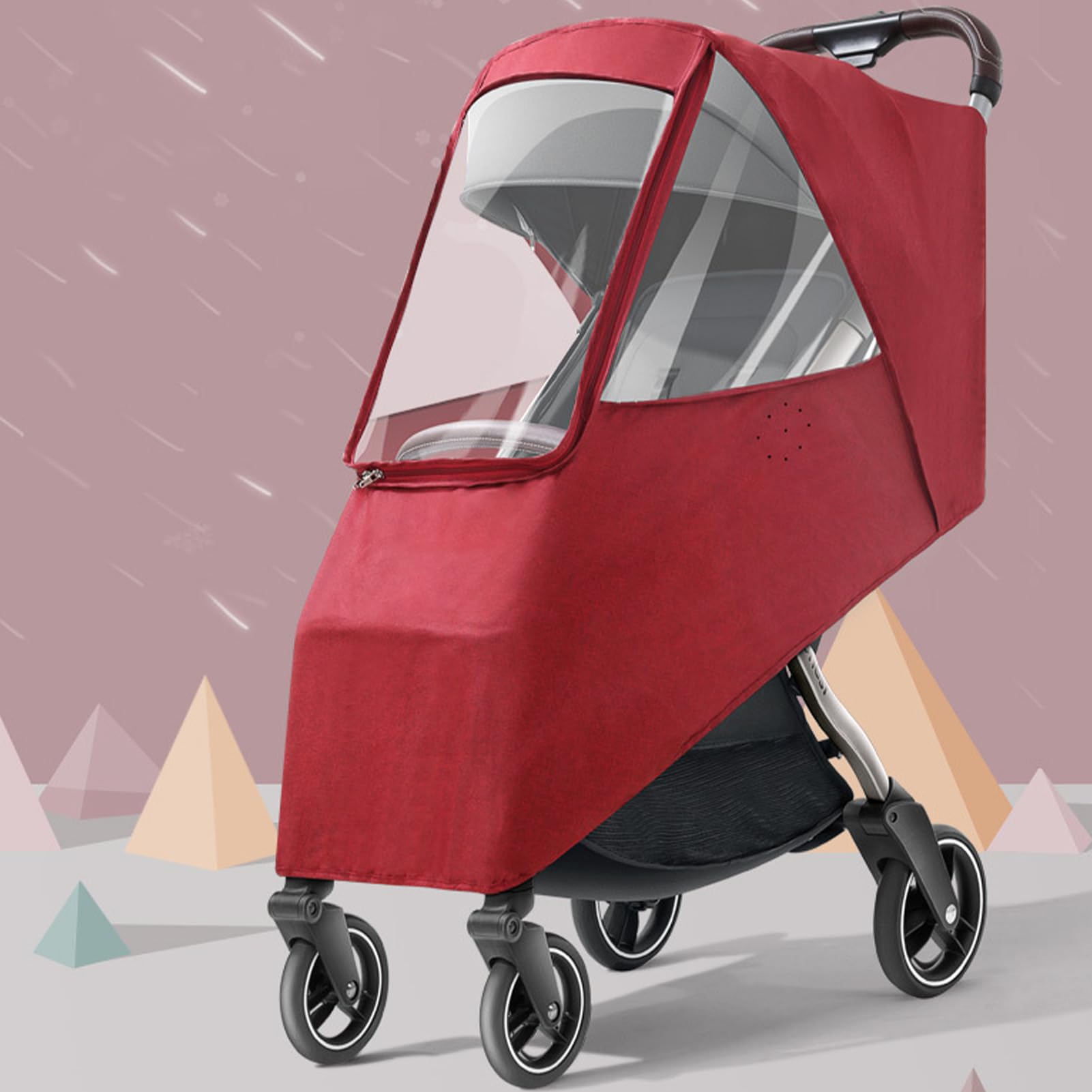 Universal Stroller Rain Cover - Waterproof, Windproof, Dustproof, Coldproof - Breathable Material, Ventilation Holes for Unrestricted Airflow (Wine Red)