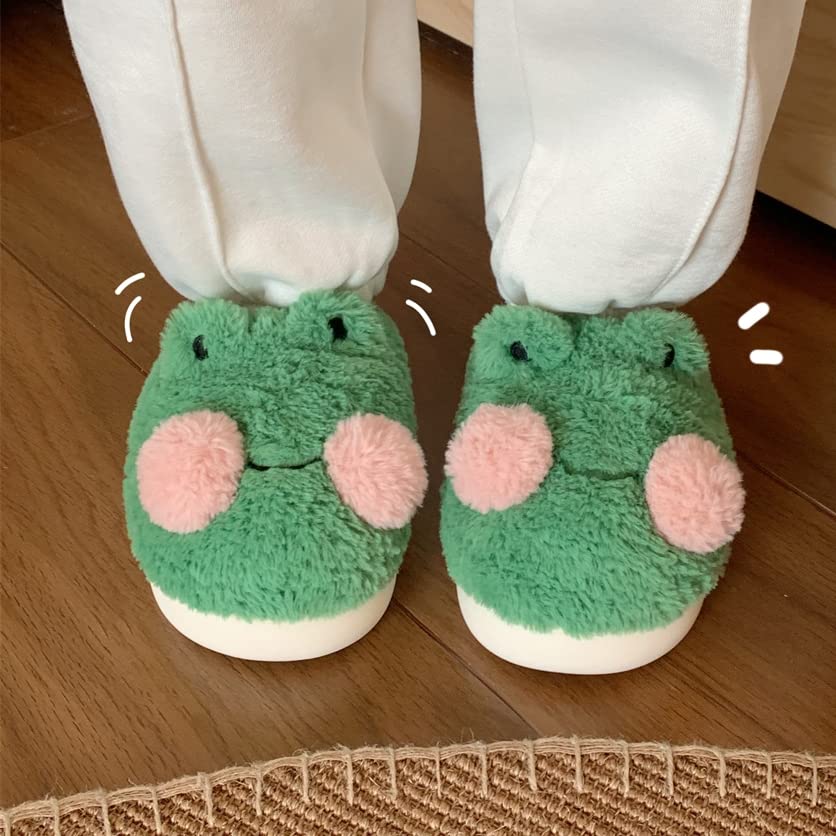 Fuzzy Slippers for Women Cute Plush Frog Slippers Funny Animal Slippers for Girls Cozy Comfy Home Floor Slippers3