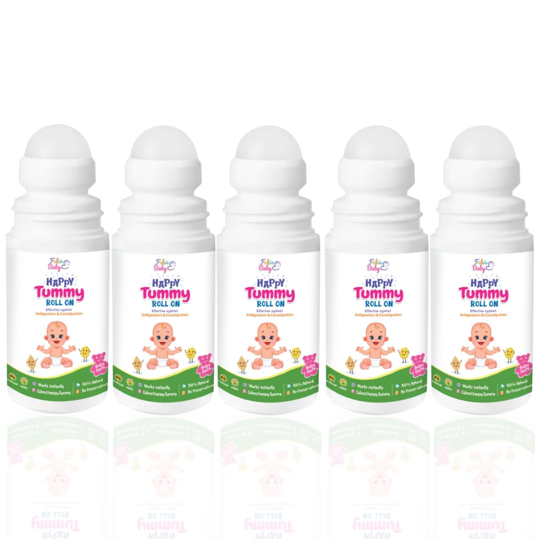 FABIE BABY Happy Tummy Roll On for Baby -40ml (Pack of 5)|Goodness of Hing, Ajwain, Pudina for Colic, Constipation & Indigestion Relief