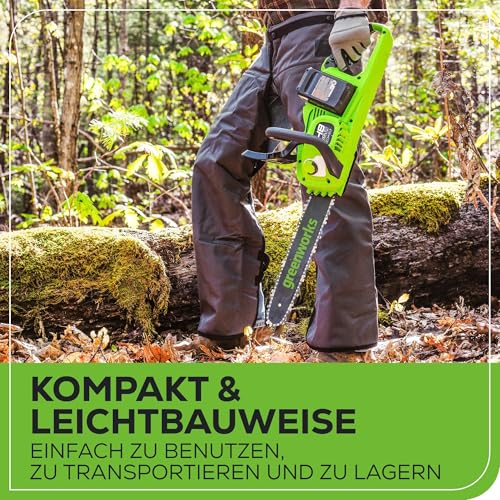 Greenworks 48V (24V x 2) Akku Kettensäge mit bürstenlosem Motor, 35cm Blattlänge, 20 m/s Kettengeschwindigkeit, Auto-Öler… – Ansicht 4