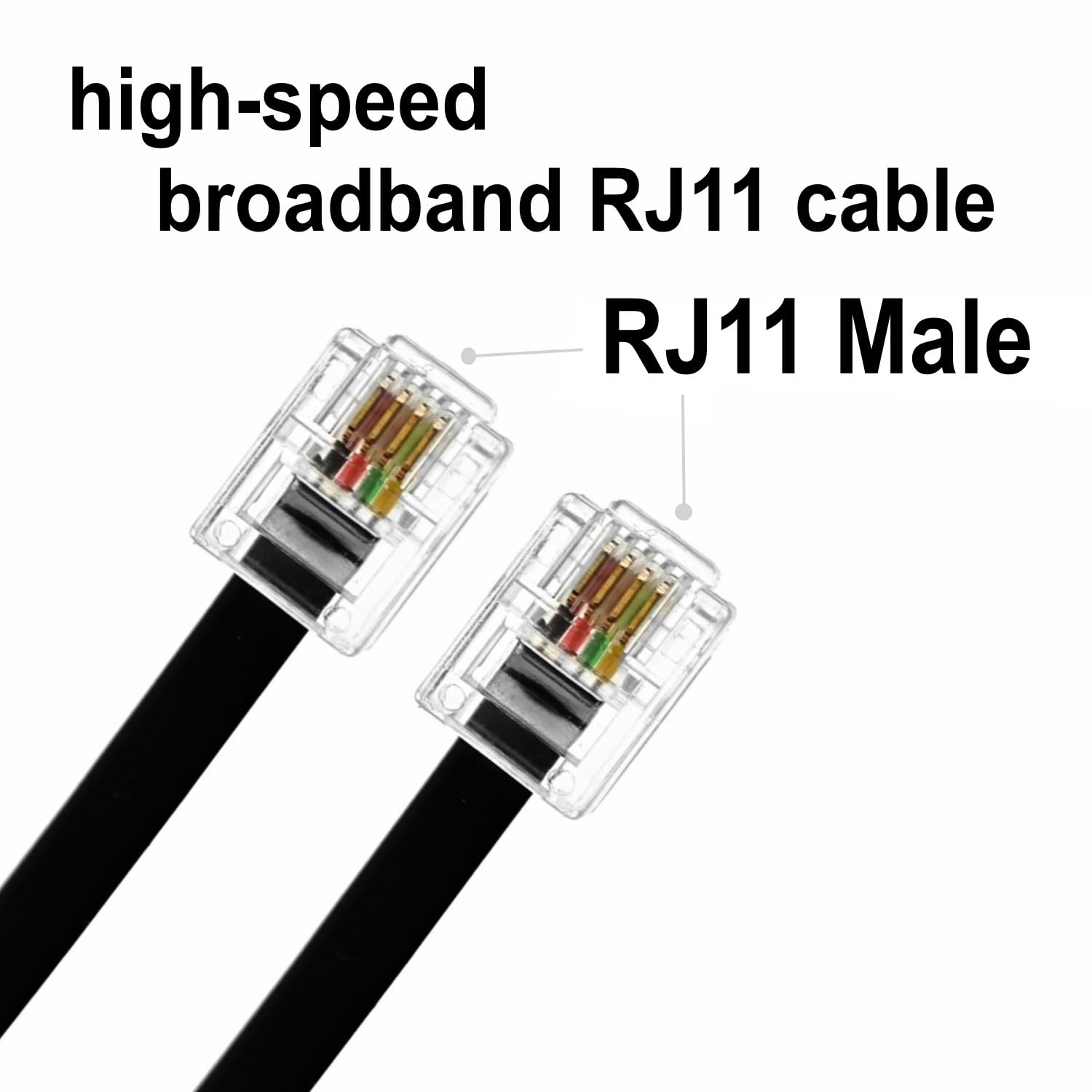 JZK 2M Noir Câble haut débit RJ11, rallonge téléphonique, câble Internet DSL, câble ADSL, pour routeur, téléphone fixe, télécopieur, modem