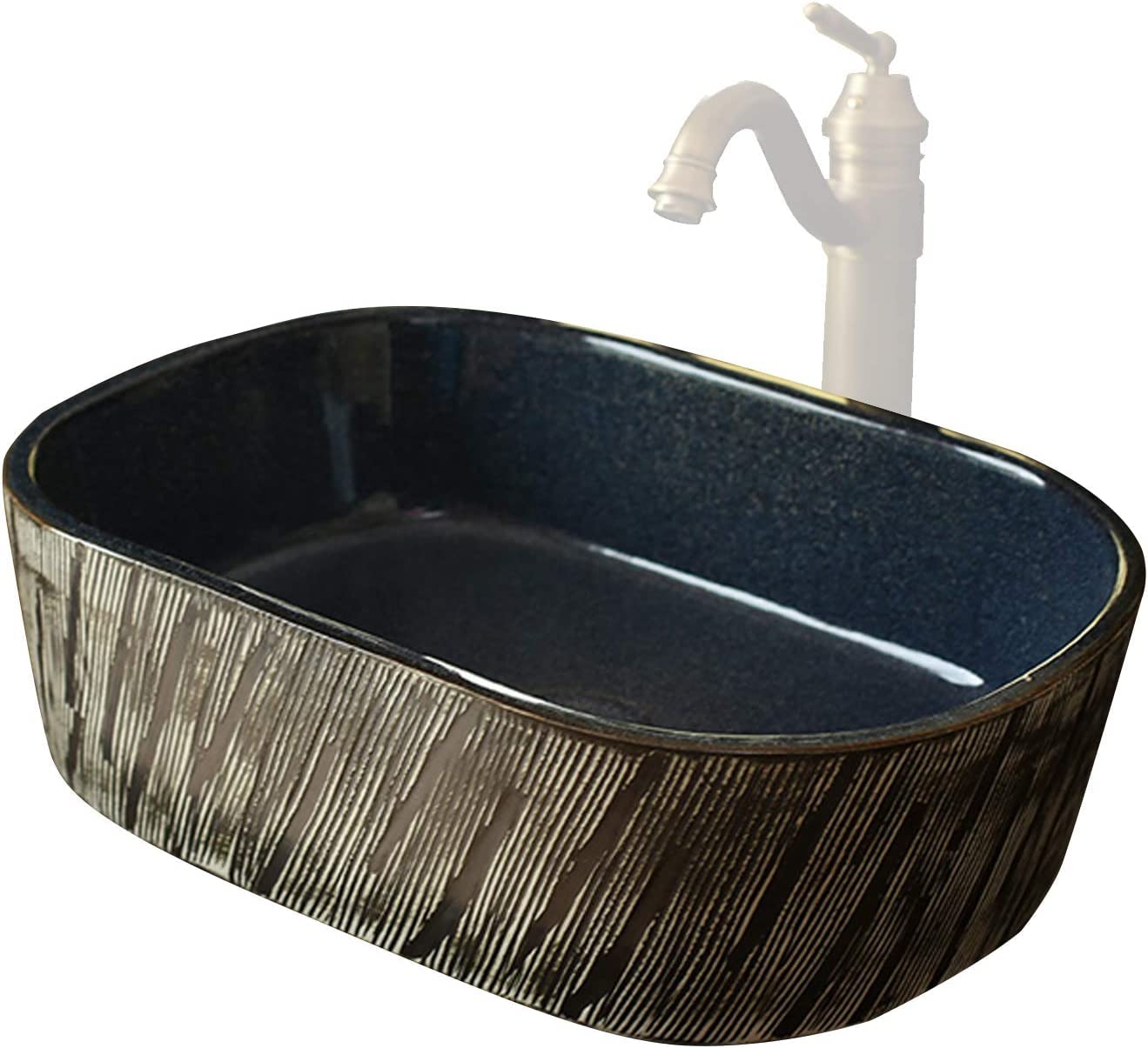 WOTZOV Ceramic Bathroom Sink Retro Rectangle Ceramic Vessel Sink Countertop Wash Basin Sink For Cloakroom Bathroom Without Overflow,A