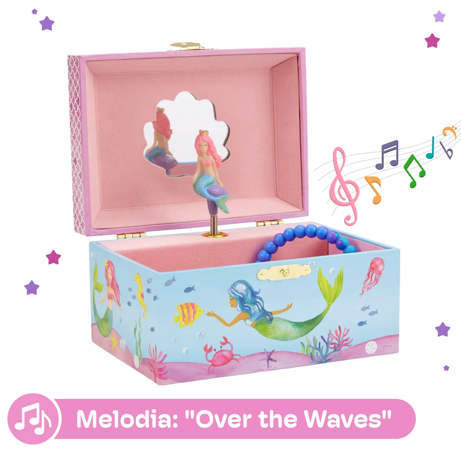 Jewelkeeper - Scatola Musicale Sirena con Carillon per Bambine - Portagioie Carillon con Design Sirena e Due Cassetti Spaziosi per Gioielli e Accessori - Regali Speciali e Decorazioni Eleganti