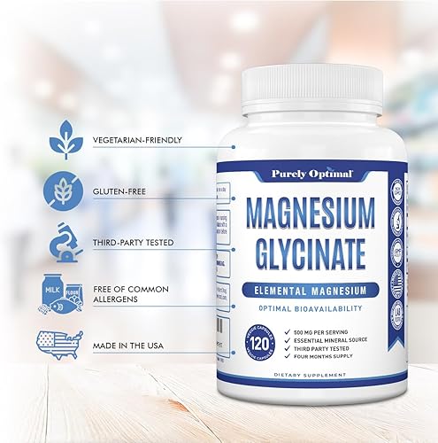 Miniatura 5 de Purely Optimal Glicinato de magnesio 500 mg  Apoyo para dormir y alivio del estrés  Suplemento de magnesio suave de alta absorción para relajación