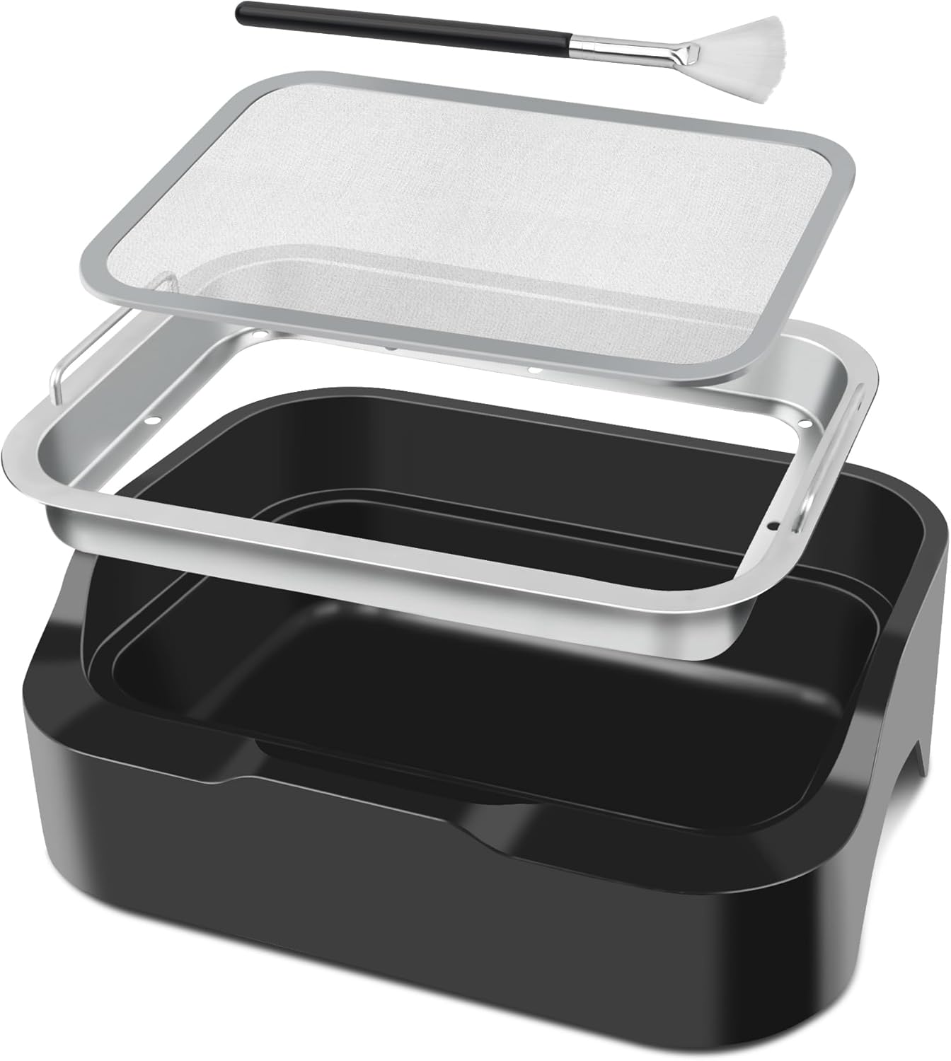 Tray with Replaceable 150 Micron Fine Mesh Screen and Static Brush (Black)