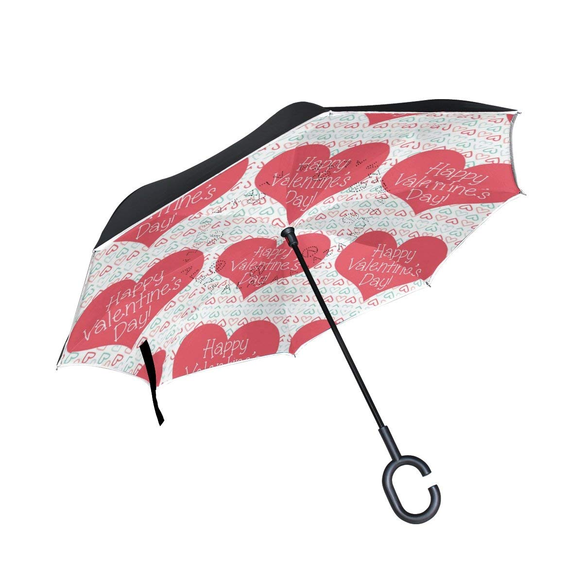 Double Layer Inverted Valentine's Day Love Heart Umbrella Cars Reverse Windproof Rain Umbrella for Car Outdoor with C Shaped Handle