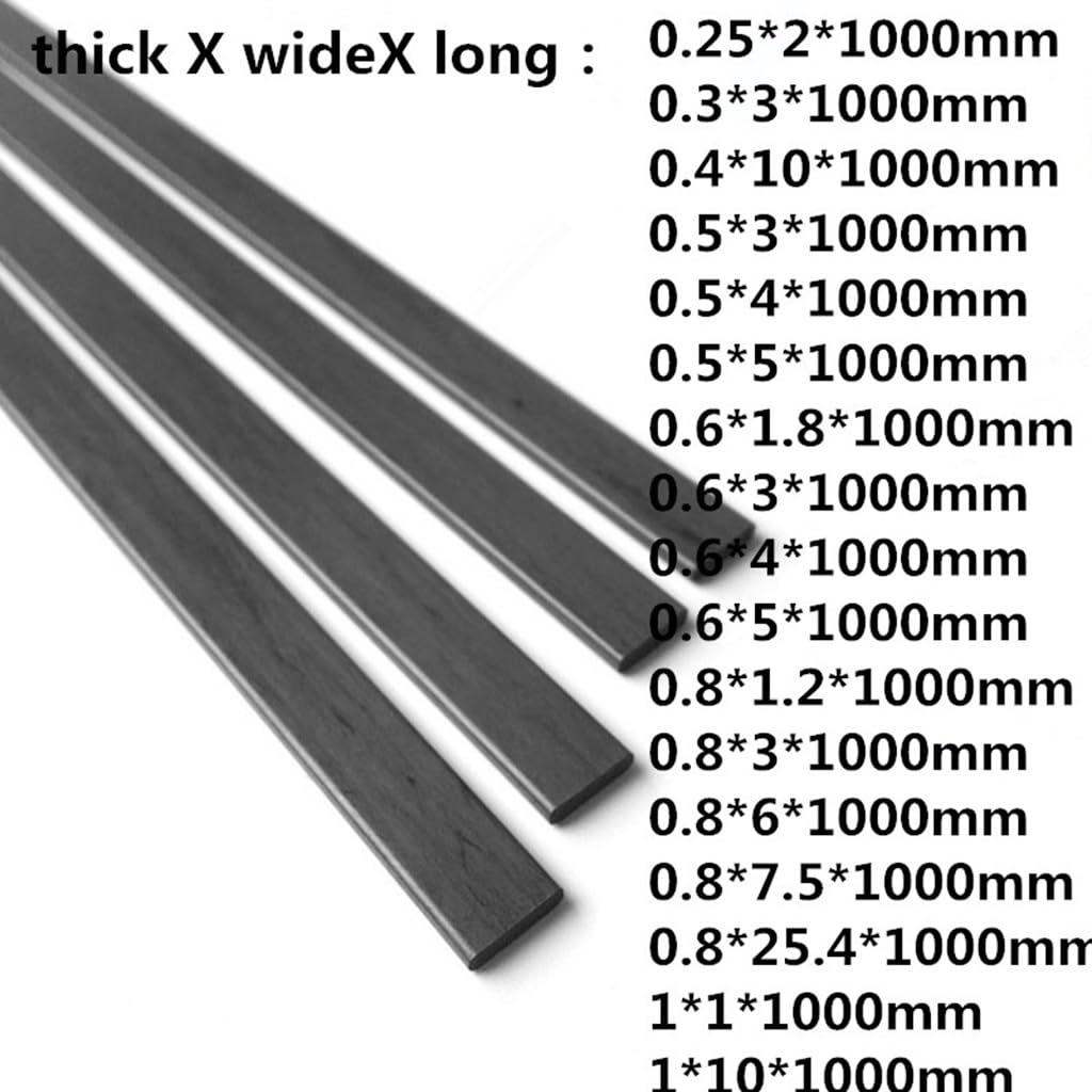 10 fogli in fibra di carbonio, lunghezza 1000 mm, strisce(10pcs 0.6x3x1000mm)