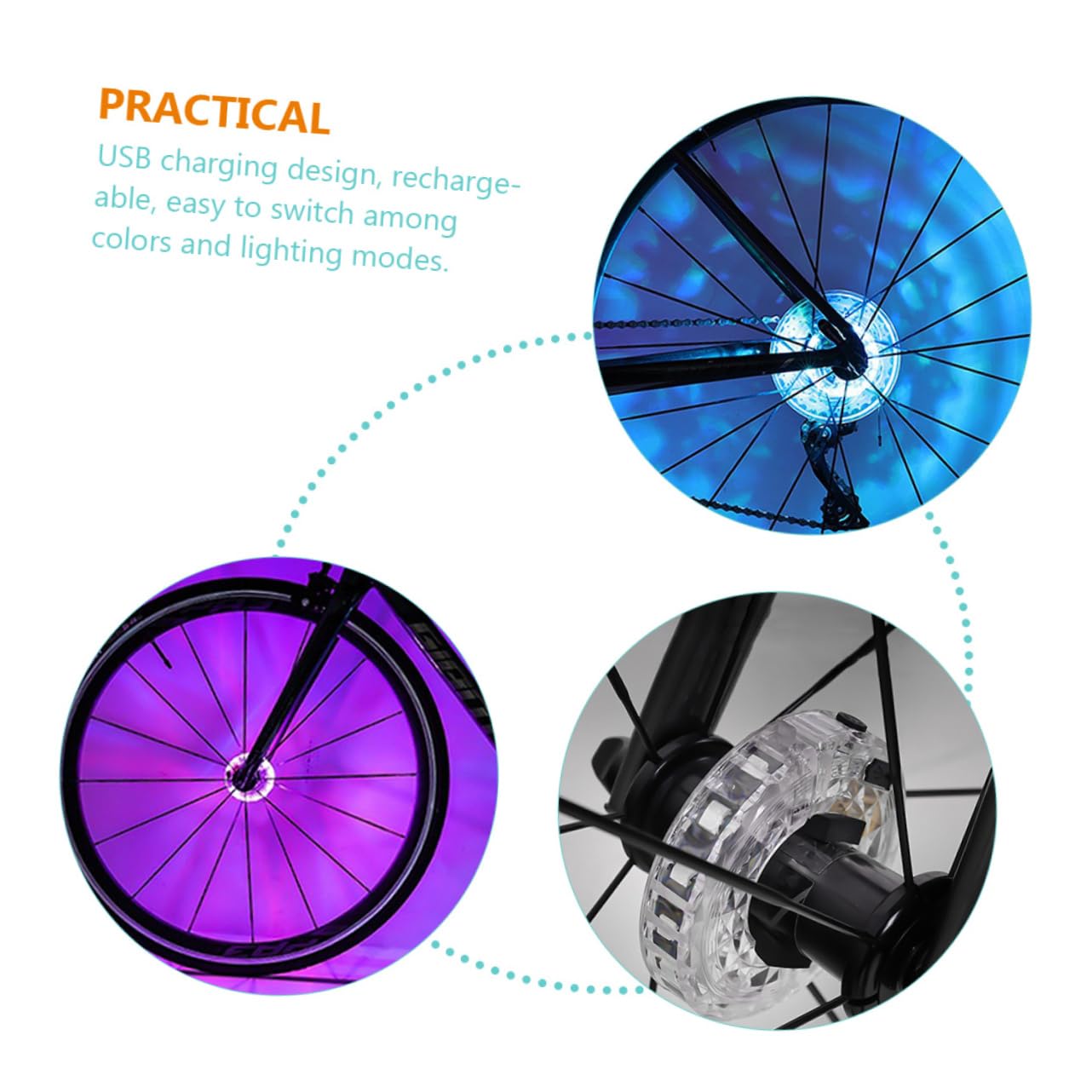 YARNOW 3pezzi per Ruote LED Ricaricabile USB e Resistente Urti Accessorio per Ciclisti Creativi e Sportivi per e