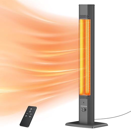 Outdoor Patio Heater with 9 Heat Levels,Space Heater for Garage Backyard Room Indoor,1500W Fast Electric Infrared Heater,9H Timers,Waterproof,Child Lock,Black Medium