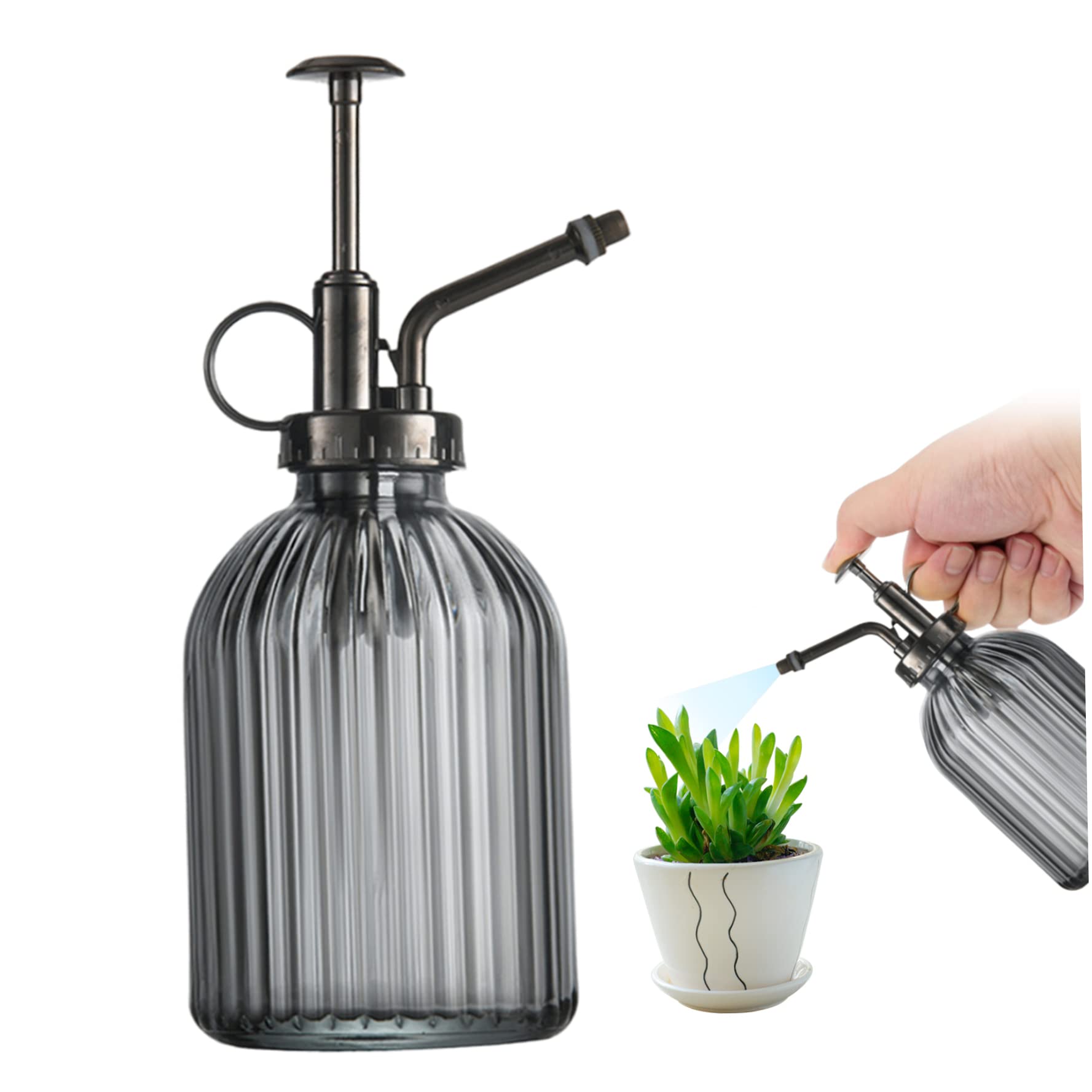 Comebachome Grey+Bronze Sprinkler Plant Mister Water Spray Bottle For Plants Creative Hand Pressure Water Bottle Glass Flower Sprayer (Grey+Bronze Sprinkler), Gartendekoration