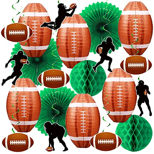 Honoson 21 Pcs Football Party Decorations Sports Themed Birthday Decorations Football Paper Lantern Folding Fan Hanging Swirls for Home School Tailgate Party Supplies Set