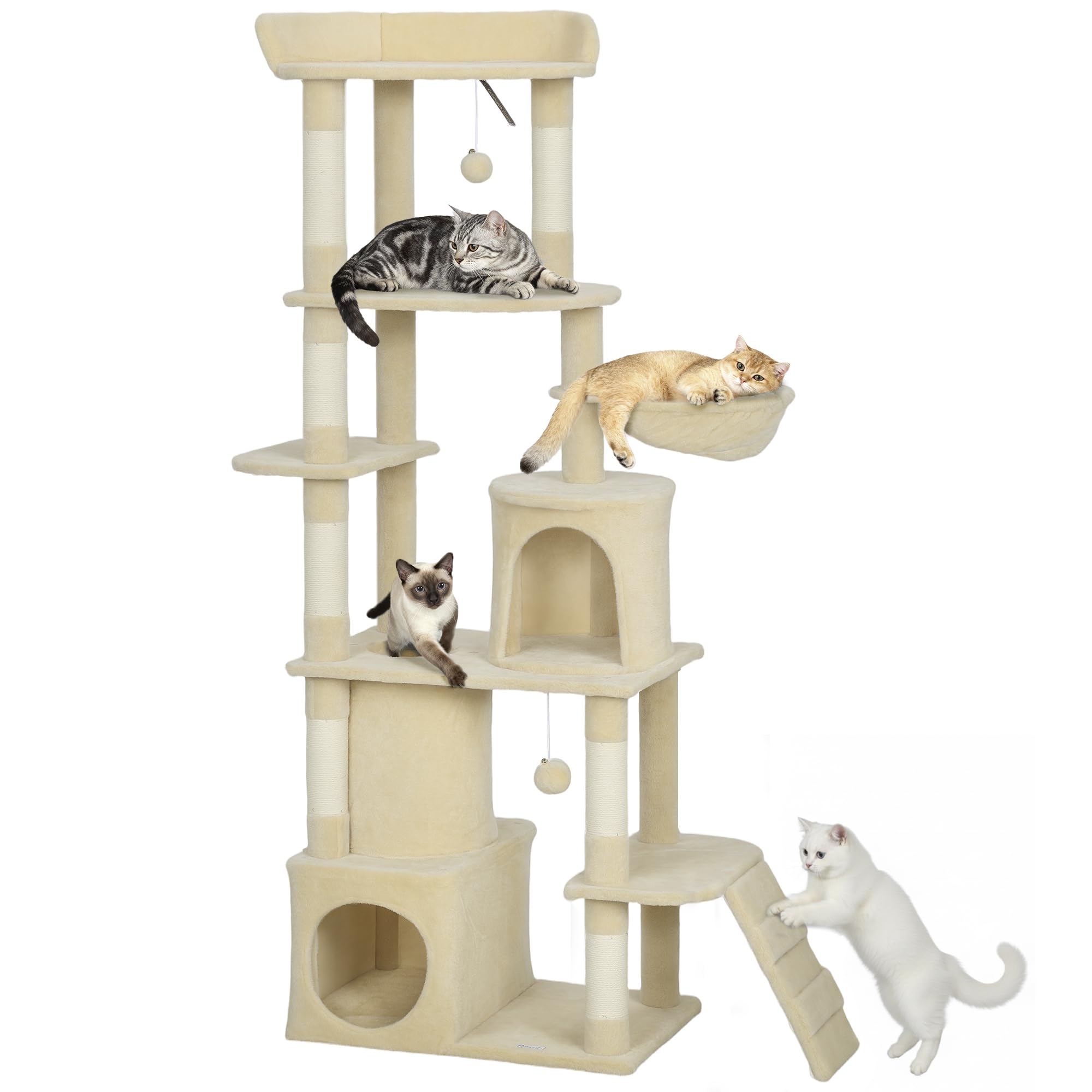PawHut Cat Tree, 170 cm Large Cat Tower for Indoor Kittens, Beige