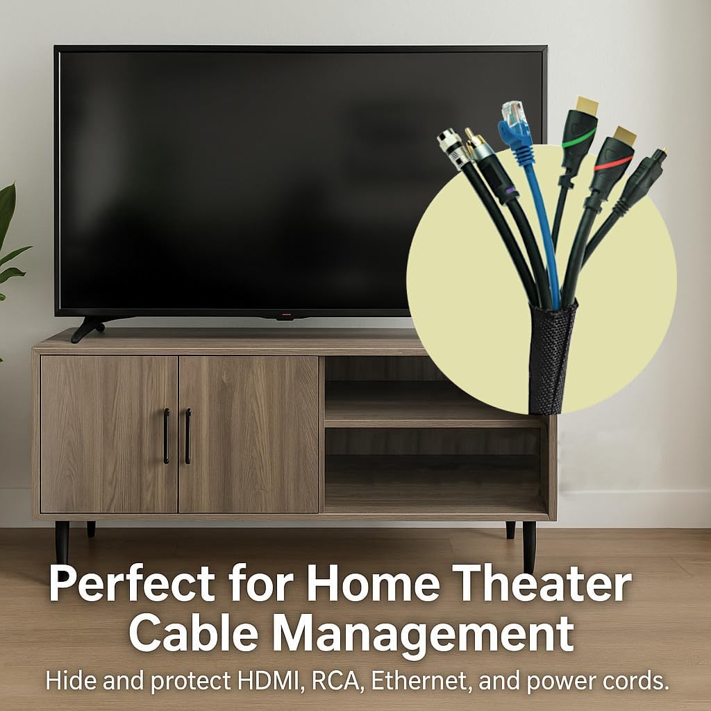 MGI SpeedWare Woven Mesh Split-Sleeve Wire Loom for High-Temperature Automotive Harness and Home Cable Management - 25 feet (1/2")