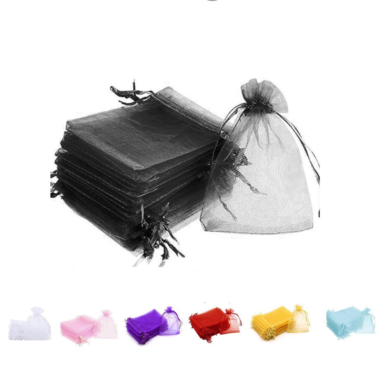 MARKQ 100 Pieces Organza Bags with Drawstrings | 12 X 17 cm Organza Bags for Jewelry Pouches, Candies and Wedding Party | Eid Christmas Bags for Gifts | Organza Gift Bags | Goody Bags (Black)