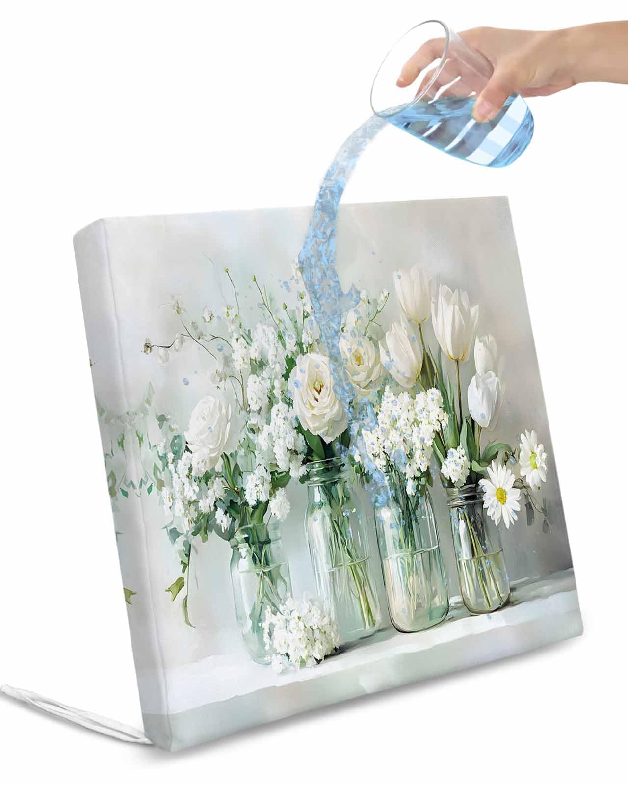 2 Pack Daisies Flowers Waterproof Cushion Covers with Ties, Outdoor Patio Chaise Lounge Chair Seat Cushion Slip Covers Replacement(Only Cover) Vintage Watercolor Bottle Floral 24