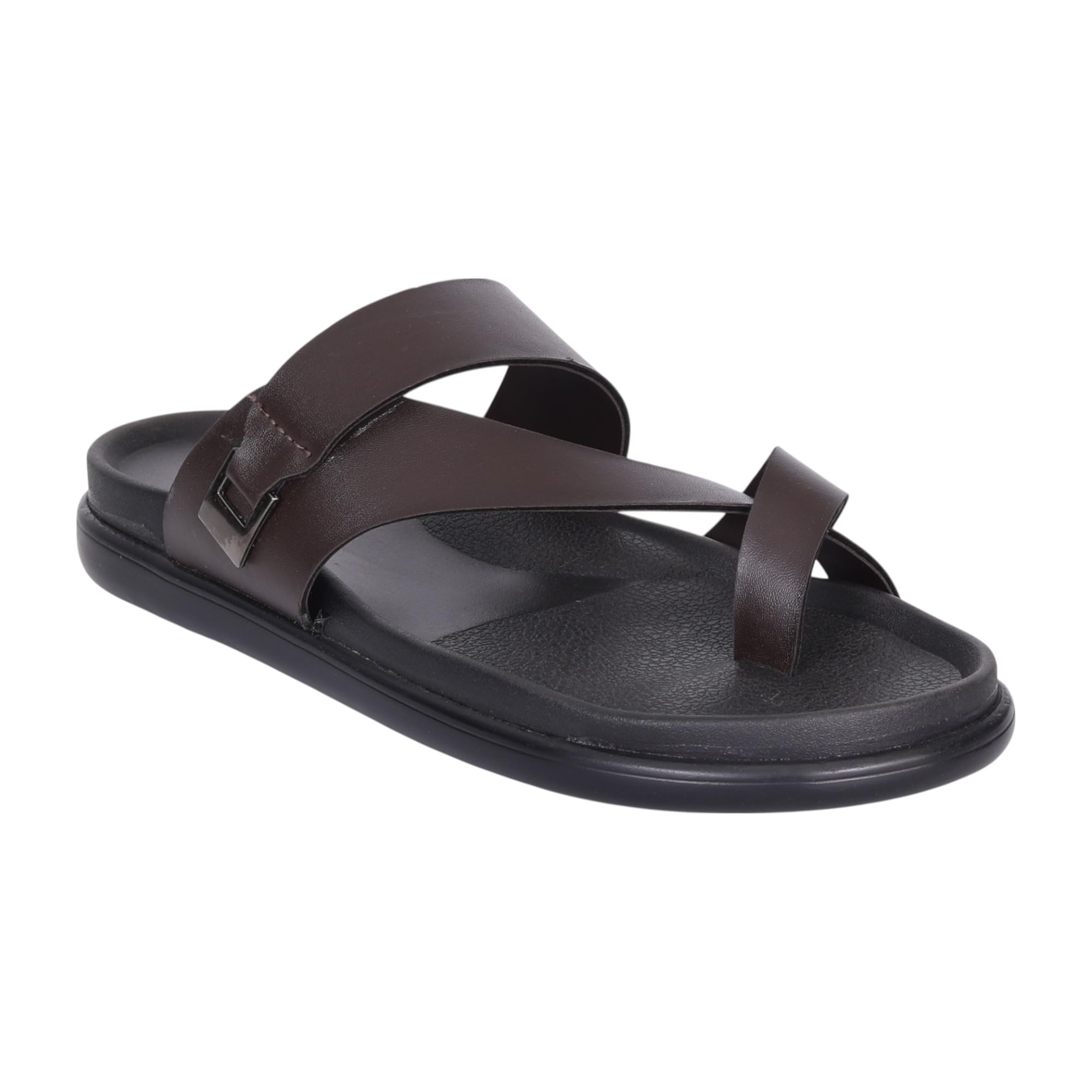 bellissimo Men's Brown Cross Strap Slip-On Sandals with Toe Loop-picture-17
