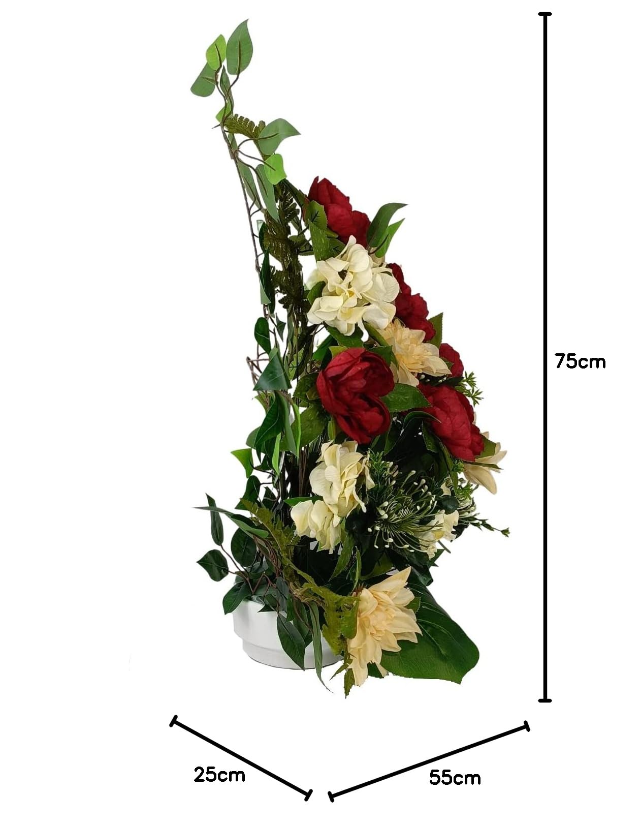 DRW Centre de Fleurs Artificielles pour Cimetière Églises Mariages Centre de Fleurs pour Les Saints Rouge Orange et Beige 75x55 cm
