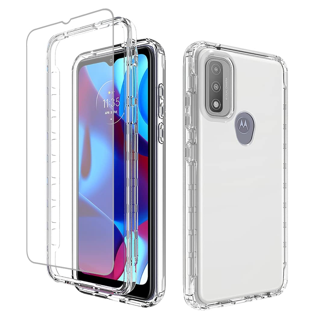 Tothedu Phone Case for Moto G Pure Case/Motorola G Pure 2021 Case with Tempered-Glass Screen Protector, Clear Full Body Protective Hard PC Shell TPU