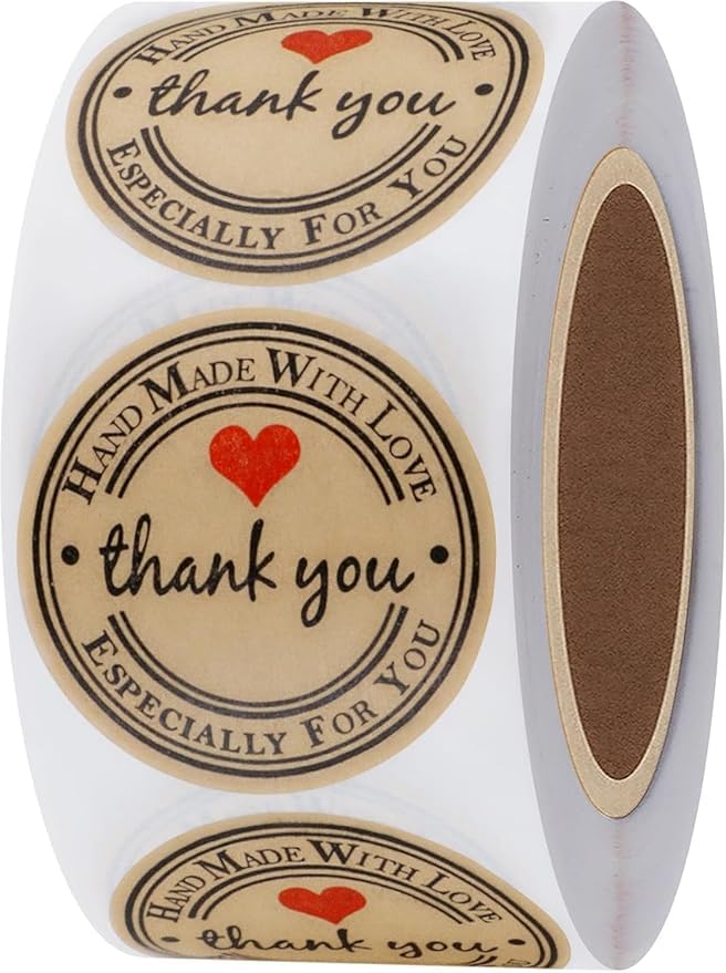 Feelon 500pcs Watercolor Thank You Stickers, Round Thank You Adhesive Sticker for Small Business Wedding Supplies Packing Stickers Gift Wrap (1, Thank You Handmade with Love) (1)