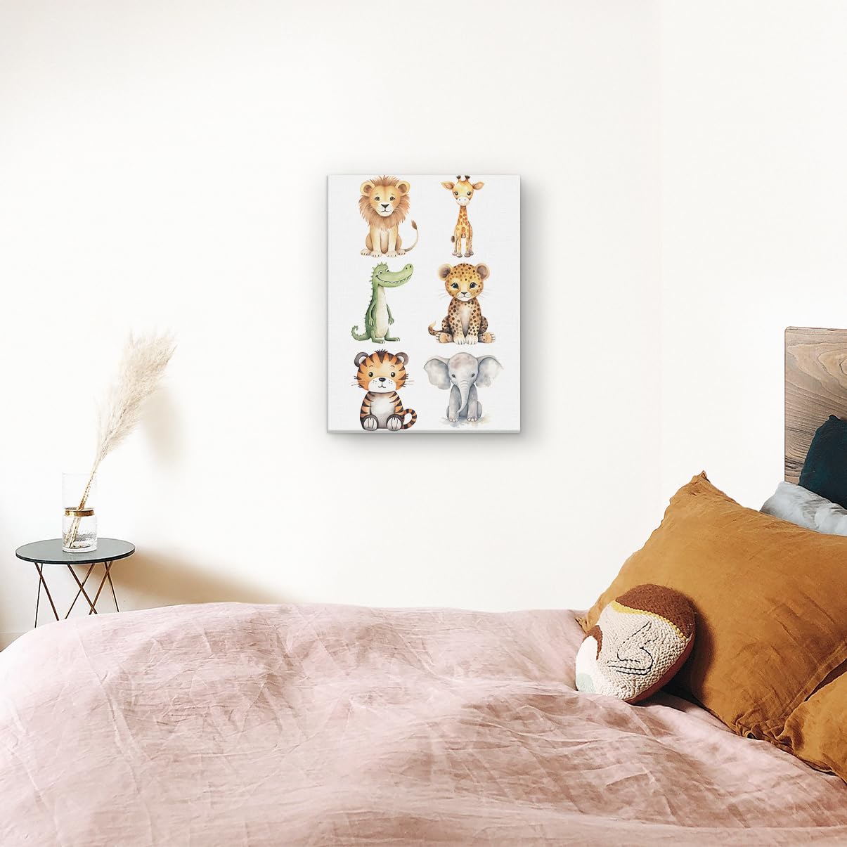 Artaza Tableau Décoration Murale Animaux Safari Bébé - 60x80 cm - Deco Murale Lion Girafe - Impression Sur Toile Tigre Elephant - Peinture Chambre Enfant - Aquarelle
