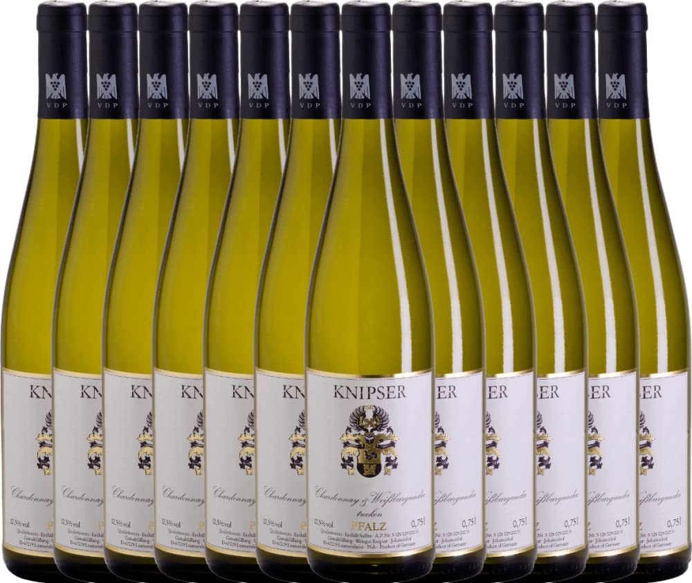 Chardonnay & Weißburgunder Knipser Weißwein 12 x 0,75l VINELLO - 12 x Weinpaket inkl. kostenlosem VINELLO.weinausgießer