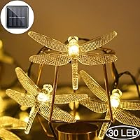 Vista 7 de Guirnalda de luces solares de libélula, 30 LED, 21 pies, 8 modos, impermeable, para exteriores, iluminación de hadas de libélula de cristal