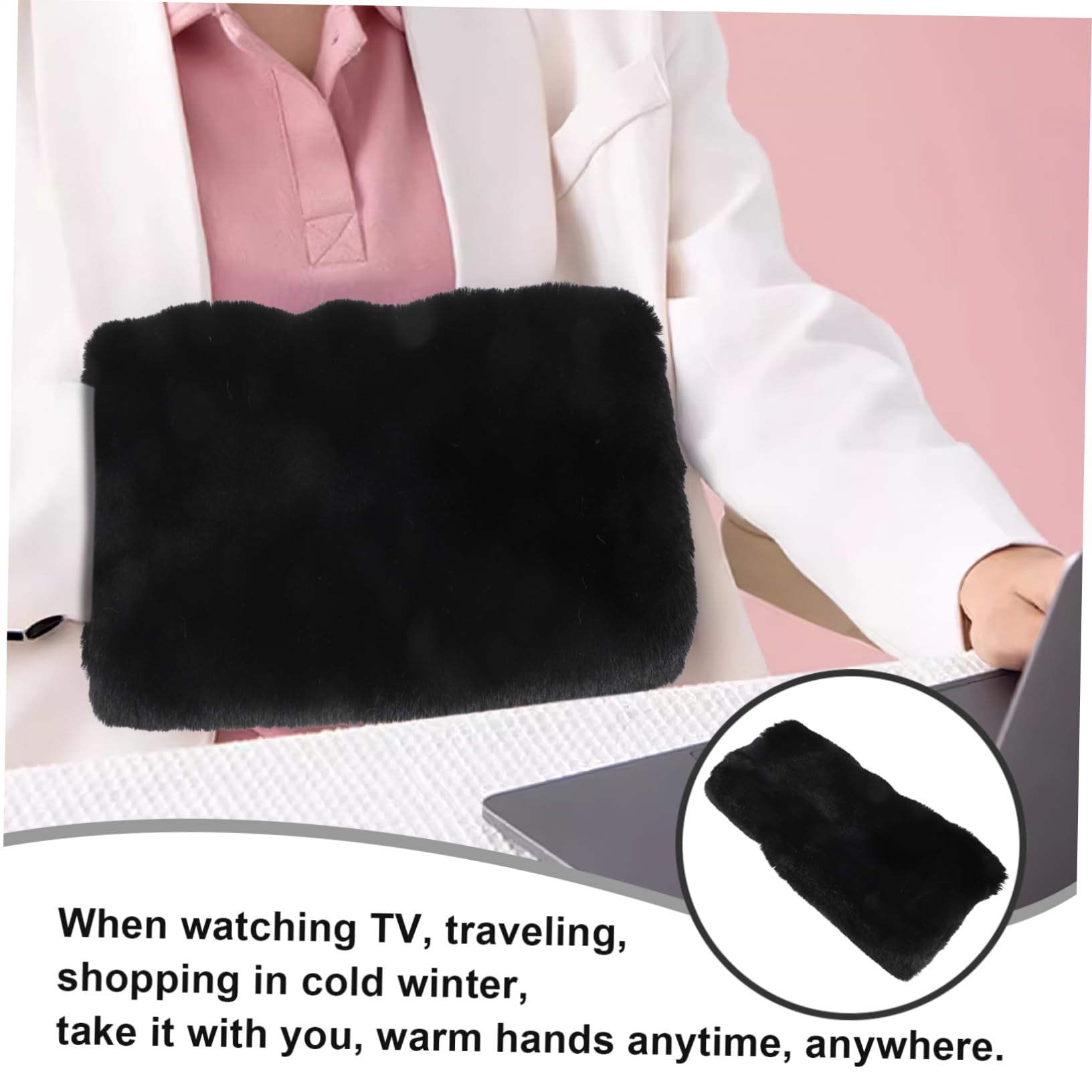 Toddmomy Manguito Térmico Negro De Punto Lana Cálido para Felpa Cálida De Invierno Forrado Bolsa Calienta Las Manos Guantes Chicas Accesorio Conejo Señoras Pelo Black Felpa Corta