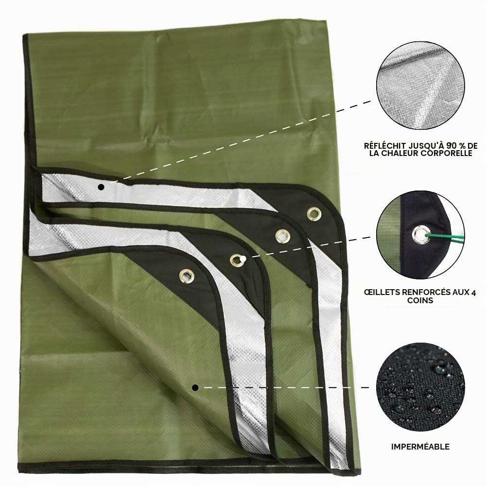 Arcturus Outdoor Couverture de Survie - Thermique, de réflexion, d'urgence - 60" x 82" (Vert Olive)