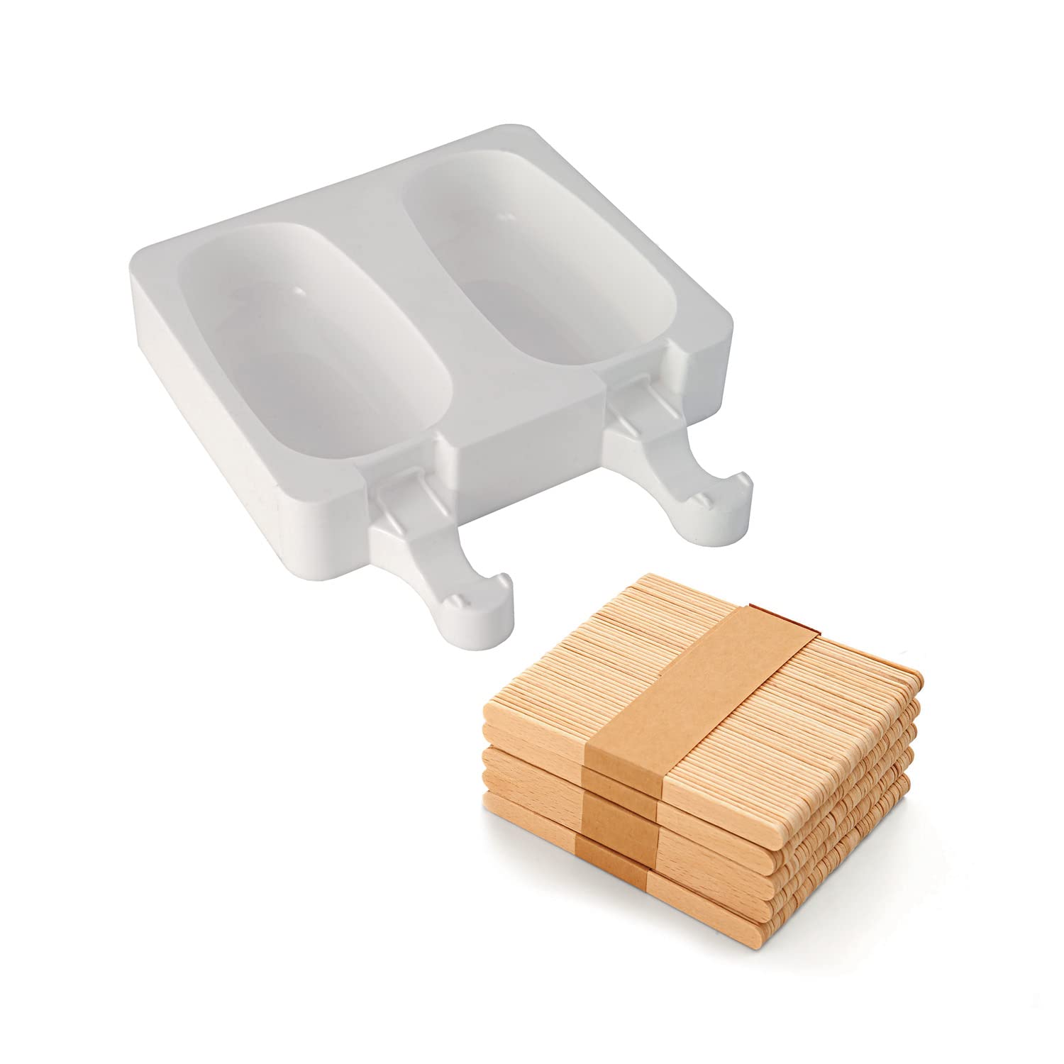 silikomart | Silicone Ice Cream Moulds Set GEL01 CLASSIC, Composition set 2 Silicone Moulds, 50 Food Wooden sticks, 1 Recipe book, Non-stick, Easy Ice Cream, 93 x 48 mm, h 25 mm, Volume 180 ml, Made in Italy