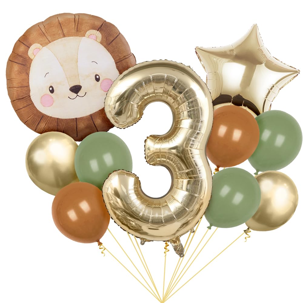 Lion Balloons, Number 3 Safari Animal Balloons For Birthday Decorations