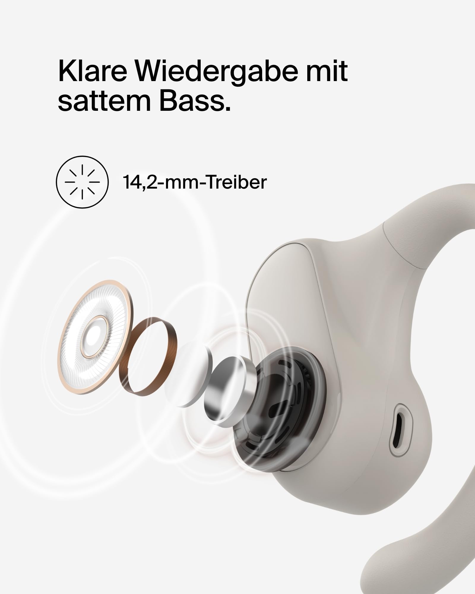 Belkin SoundForm ClearFit kabelloser Open-Ear Kopfhörer, leichter, bequemer Sportkopfhörer, Kopfhörer kabellos Bluetooth und wasserfest nach Schutzart IPX5, zum Wandern, Radfahren, Joggen – Sandfarben