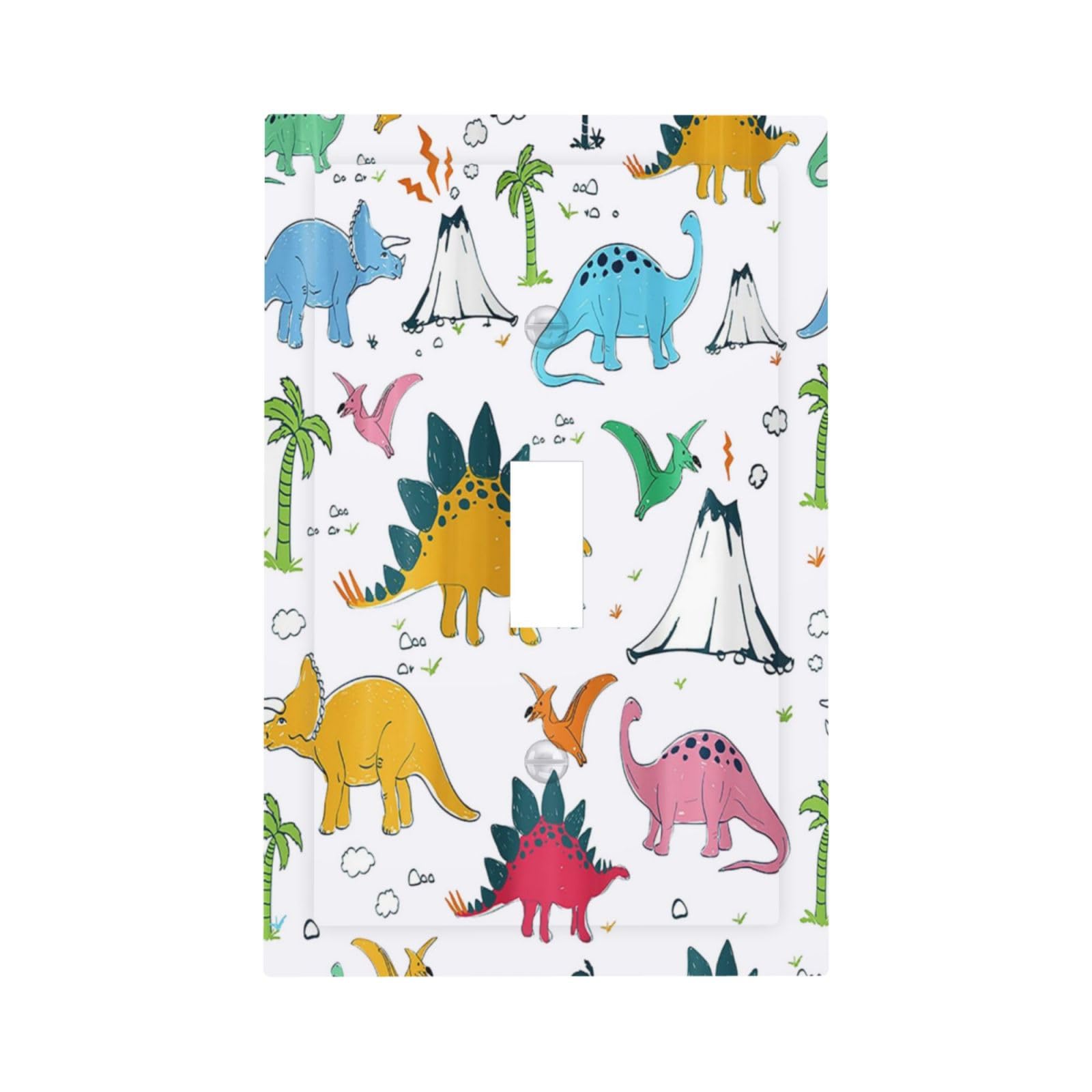 Wpshijia Cute Colorful Cartoon Animal dinosaur Graffiti 1 Gang Single Toggle Light Switch Covers Decorative Wall Plate Switchplate Electrical Faceplate for Nursery Kidsroom Bedroom Decor