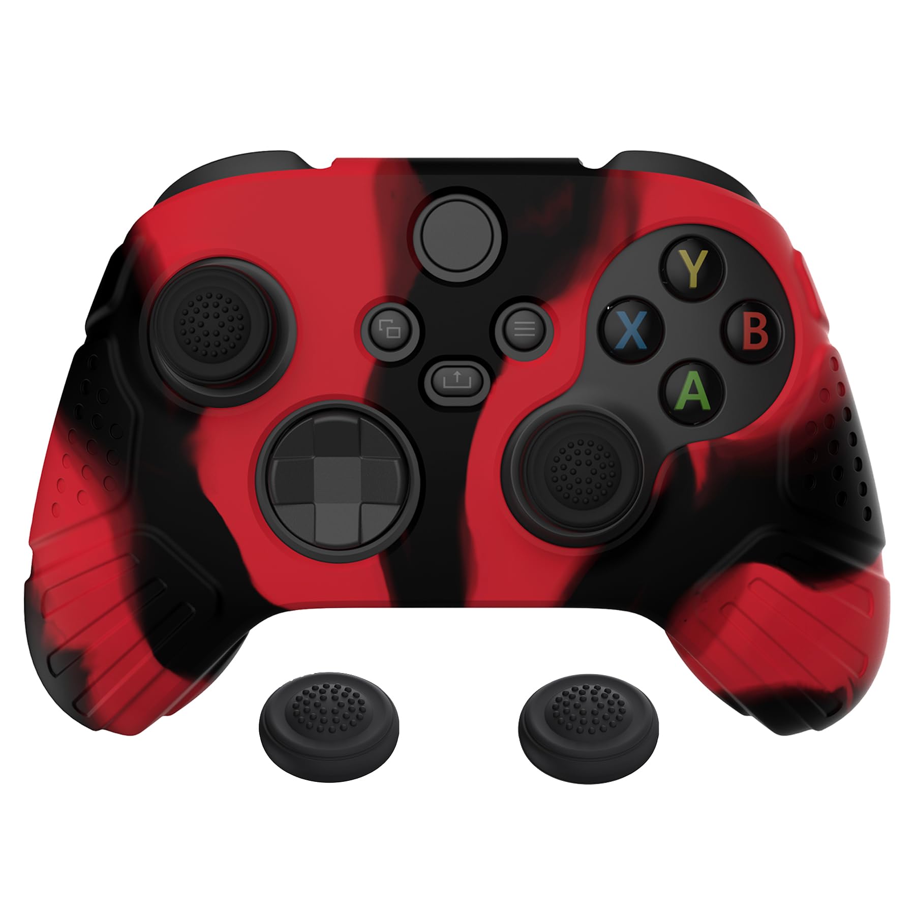 eXtremeRate PlayVital Funda de Silicona para Xbox Series X/S - Protector Antideslizante de Tacto Suave con 2 Tapas de Joystick, Material Duradero, Protección Completa - Edición Guardian (Rojo Negro)