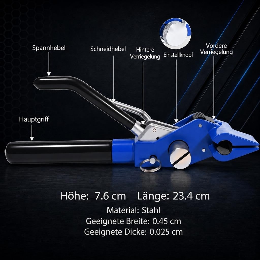 Stahl-Umreifungsset mit Bandspannwerkzeug, 30 m Band 19 x 0,76 mm, 30 Schnallen, Handschuhe, Stahl-Spanner mit Schneidgriff für HLK-Rohre, Kabel, Schilder, Paletten-Montage