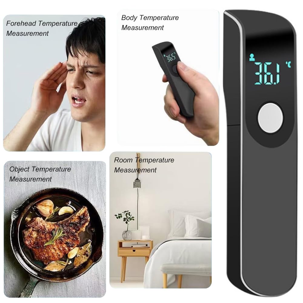 Thermomètre Frontal Bebe et Adultes, Thermomètre Frontal Infrarouge Sans Contact avec Alerte Fièvre, Écran LCD, Lecture Instantanée, ℃ / ℉, Thermometre Numérique (Noir)