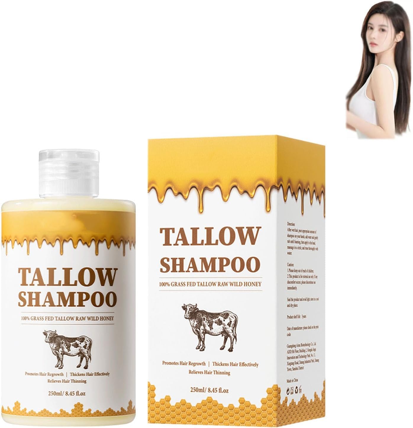 Coffret shampoing et après-​shampoing au suif, soin capillaire naturel au suif, répare les cheveux secs et abîmés, redonne douceur et brillance, nourrit et régule le sébum, fortifie et fortifie les ch