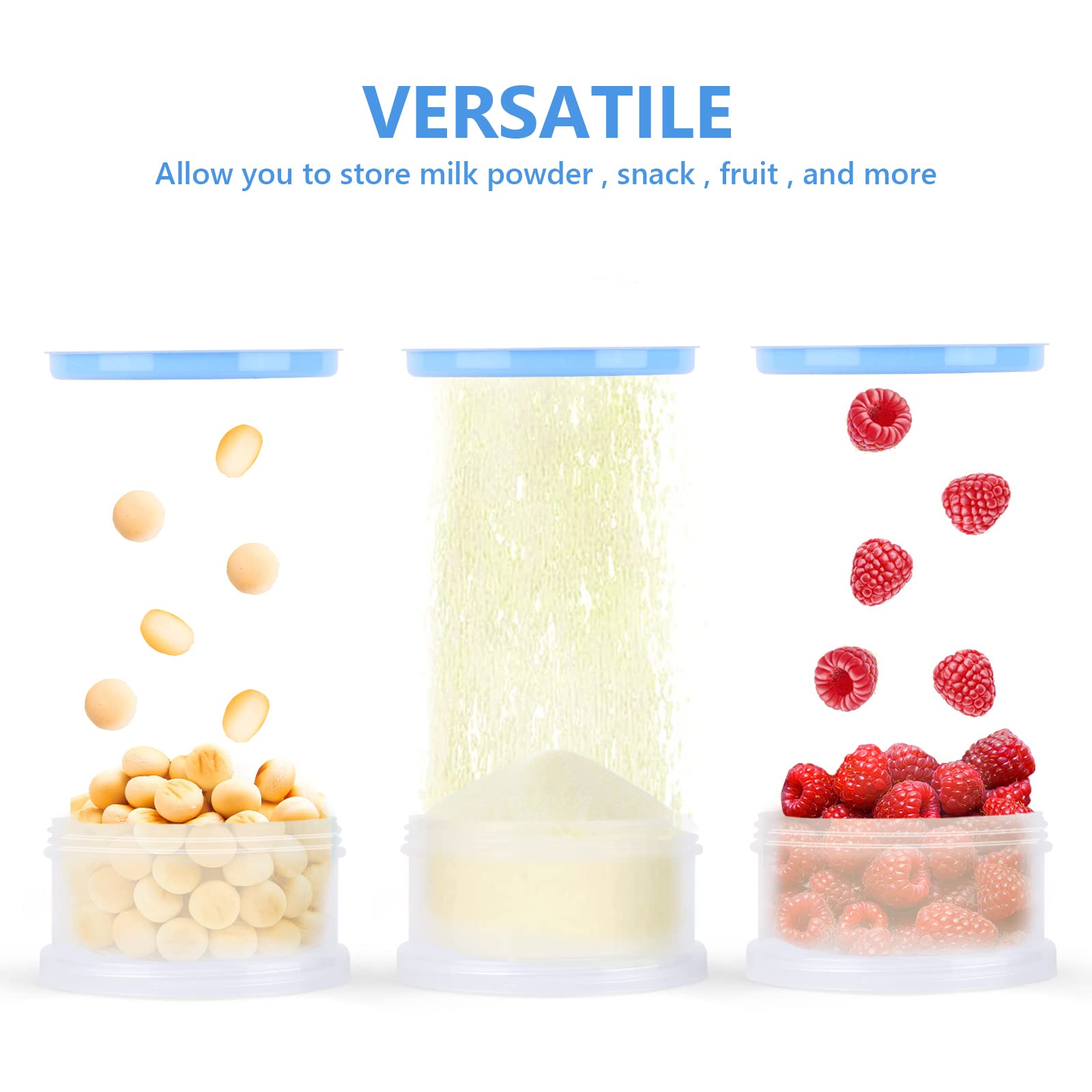 Vicloon Dosatore per Latte in Polvere, 2 Pezzi Dispenser di Latte in Polvere Portatile con 5 Scomparti, Impilabile Contenitore Spuntino e Dosalatte in Polvere per Viaggio, Cereali, Frutta, Blu