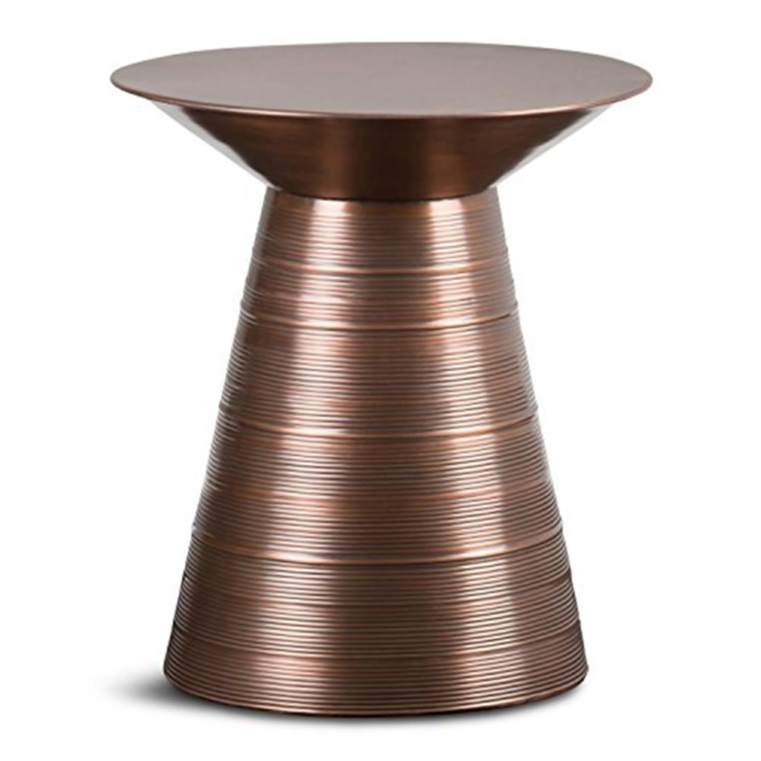 HomeStock Beachy 18 in Wide Metal Accent Side Table in Aged Copper Finish with Circular Base Detail, Fully Assembled, Contemporary Sculptural Design, Versatile Use