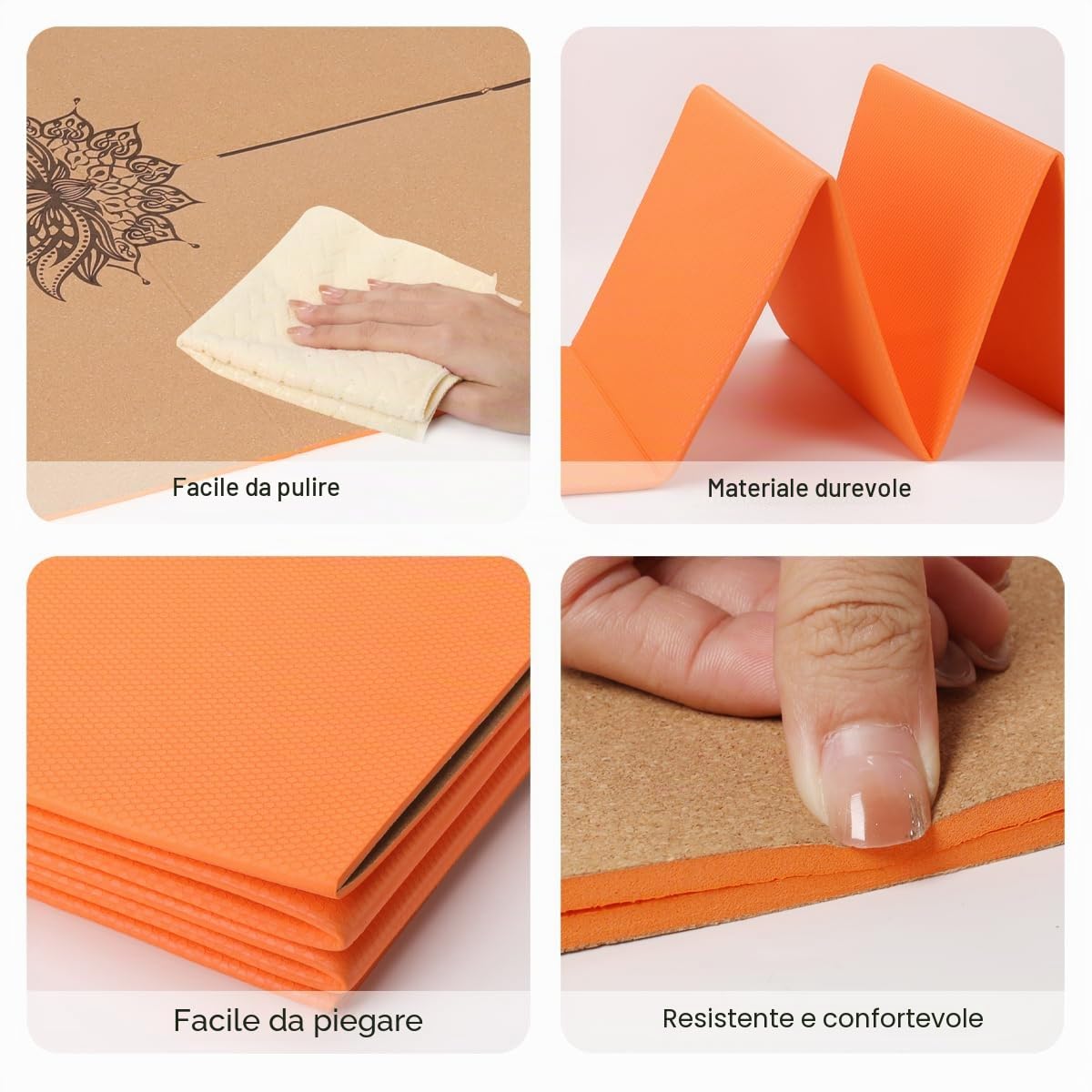 EKE Tappetino da yoga pieghevole, spessore 5 mm, dimensioni standard, pieghevole, leggero e portatile, adatto per yoga, pilates, fitness, sport, allenamento, fornito con borsa per il
