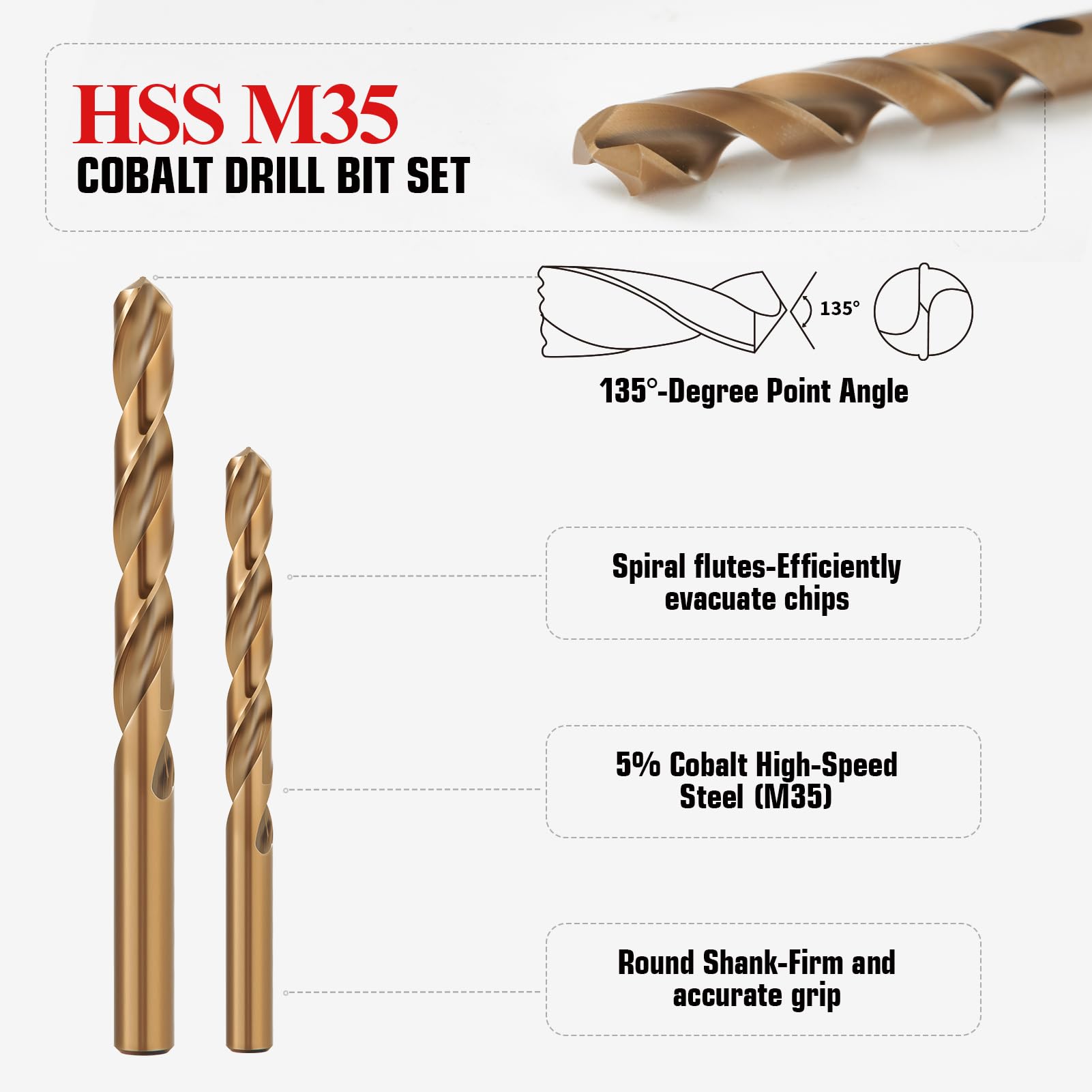 Cobalt Drill Bit Set - 13 Pieces, M35 Steel -2 Cobalt Drill Bit Set - 13 Pieces, M35 Steel -2
