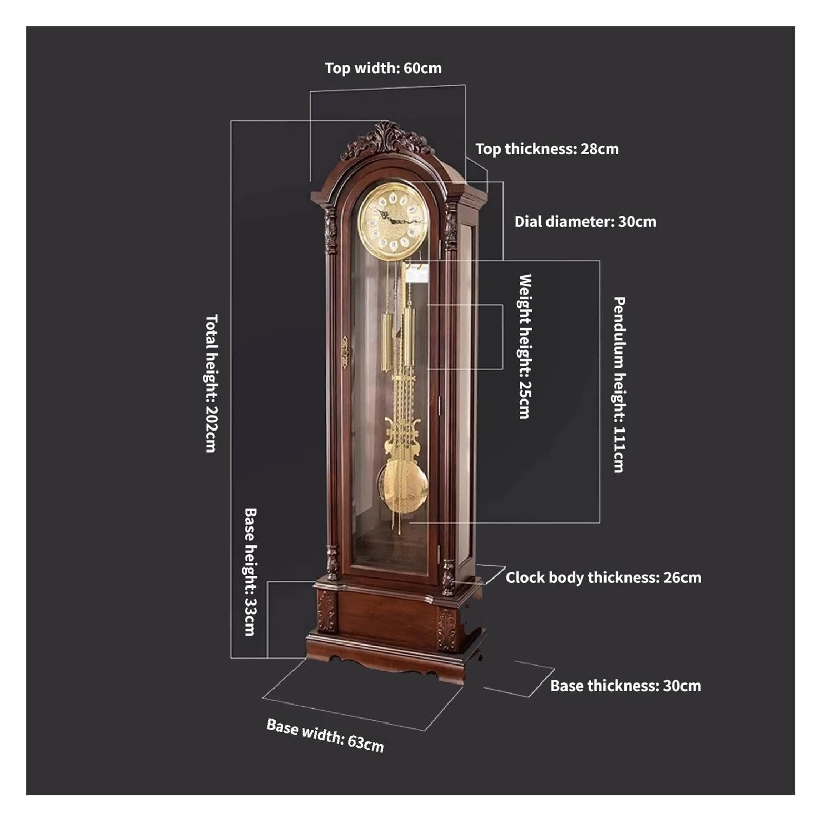 Reloj de abuelo Péndulo mecánico del reloj de piso del abuelo de madera