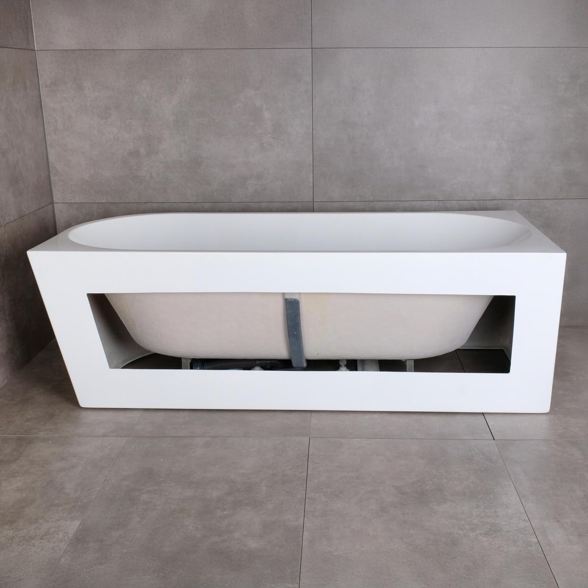 Belvit Halbfreistehende Eckbadewanne 180 x 80 cm links, Acryl Badewanne mit Mittelablauf, vorwandbadewanne raumsparbadewanne badewanne freistehend freistehende wanne badewanne modern, Weiß