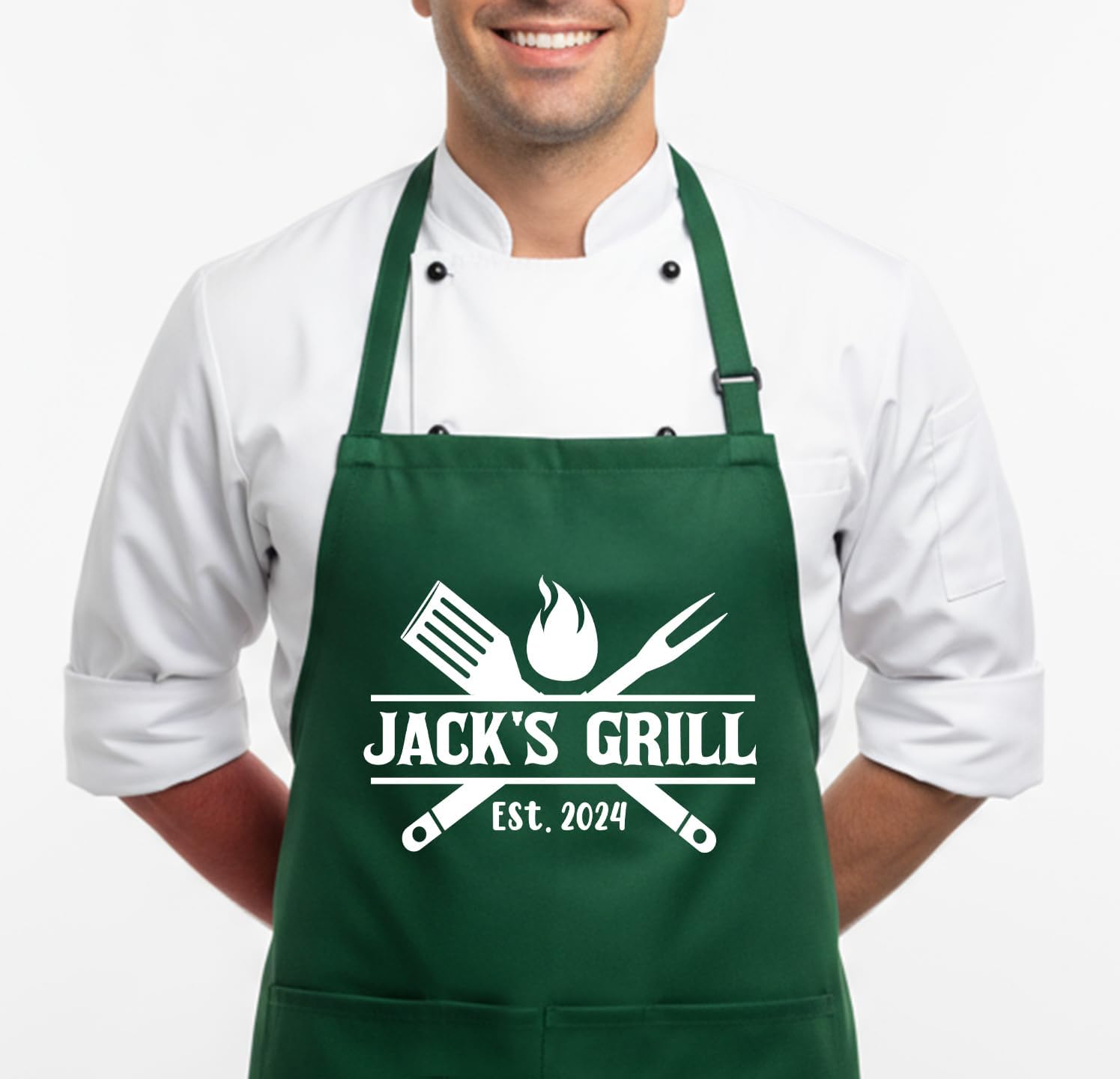 Chef Aprons for Men with Chef Hat, Personalized BBQ & Grilling Gift for Dad - Husband, Christmas, Birthday, Father’s and Valentines Day Grilling Gifts for Papa, Funny Grill Master Aprons with Pockets - Image 8