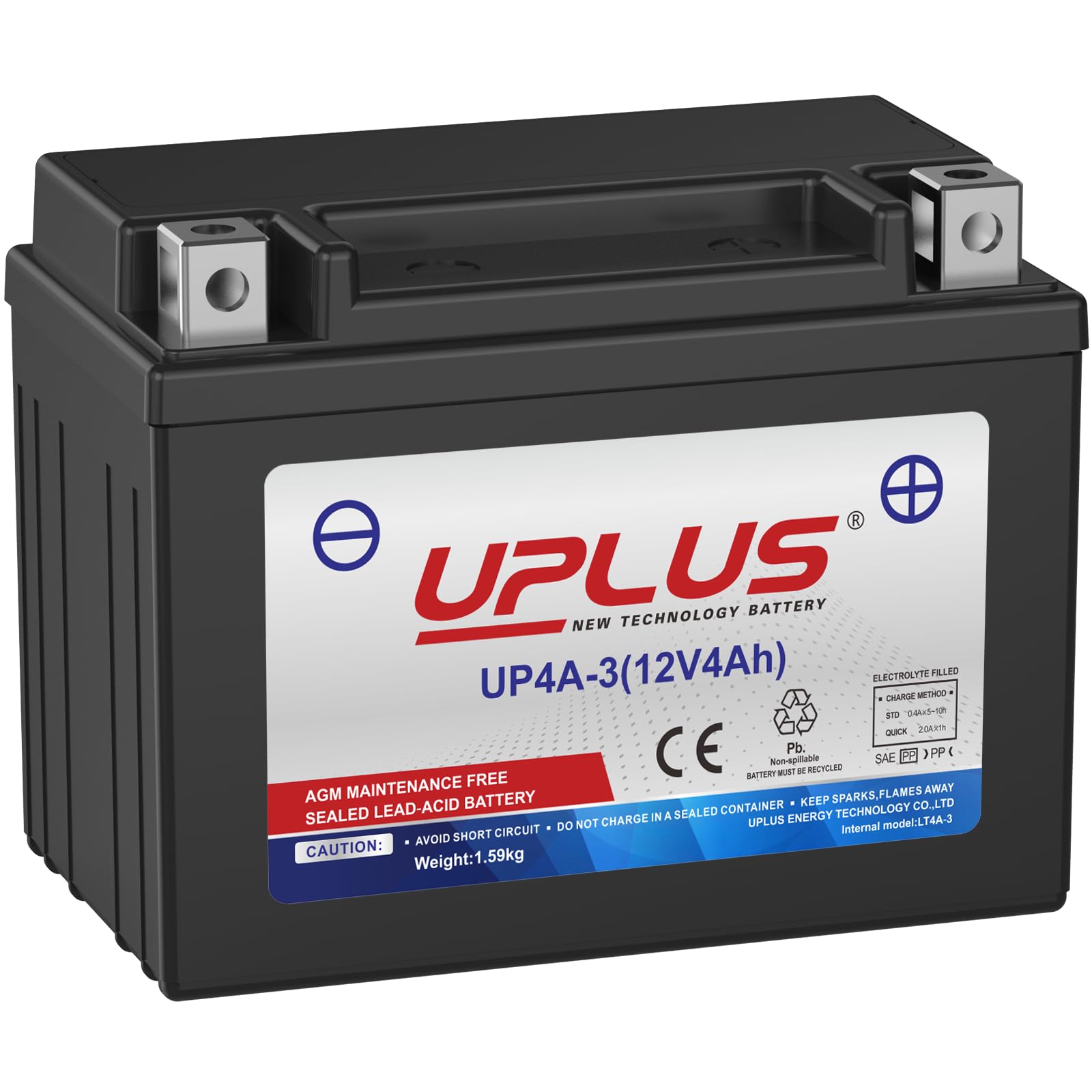 UPLUS Motorcycle Battery UP4-3-I Agm Battery, 12V 3Ah SLA Batteries Maintenance Free Scooter ATV replace for-TX4L-BS | Confirm size before order 113L x 70W x 85H(mm) — view 9