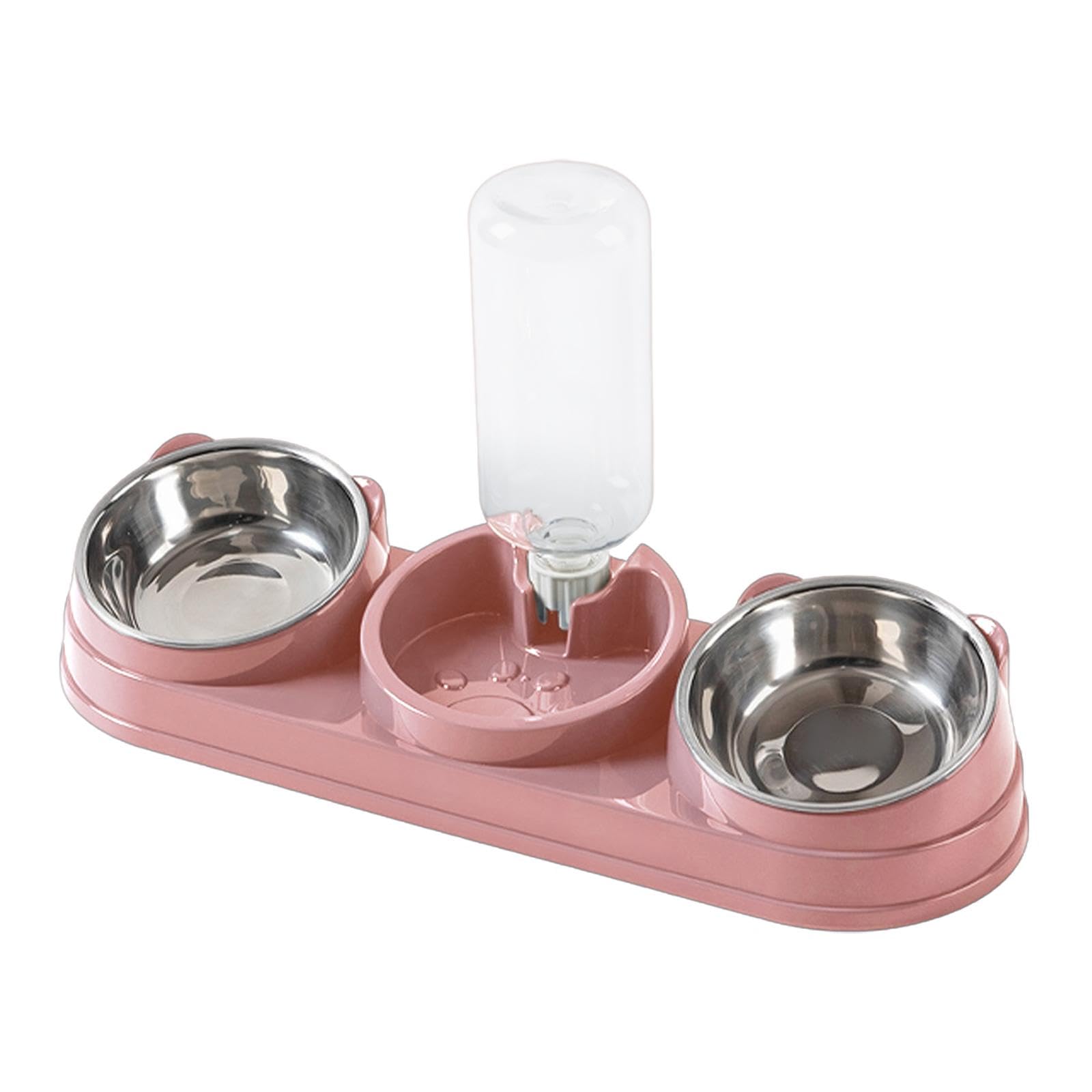 MagiDeal Cat Food Bowls with Stand Tilted Cat Food and Water Bowls Set Cats Feeding Station 3 in 1 Cat Dishes with Water Dispenser Wet and Dry Food Bowl Pet Feeder for Puppy Dog Kitten, Pink